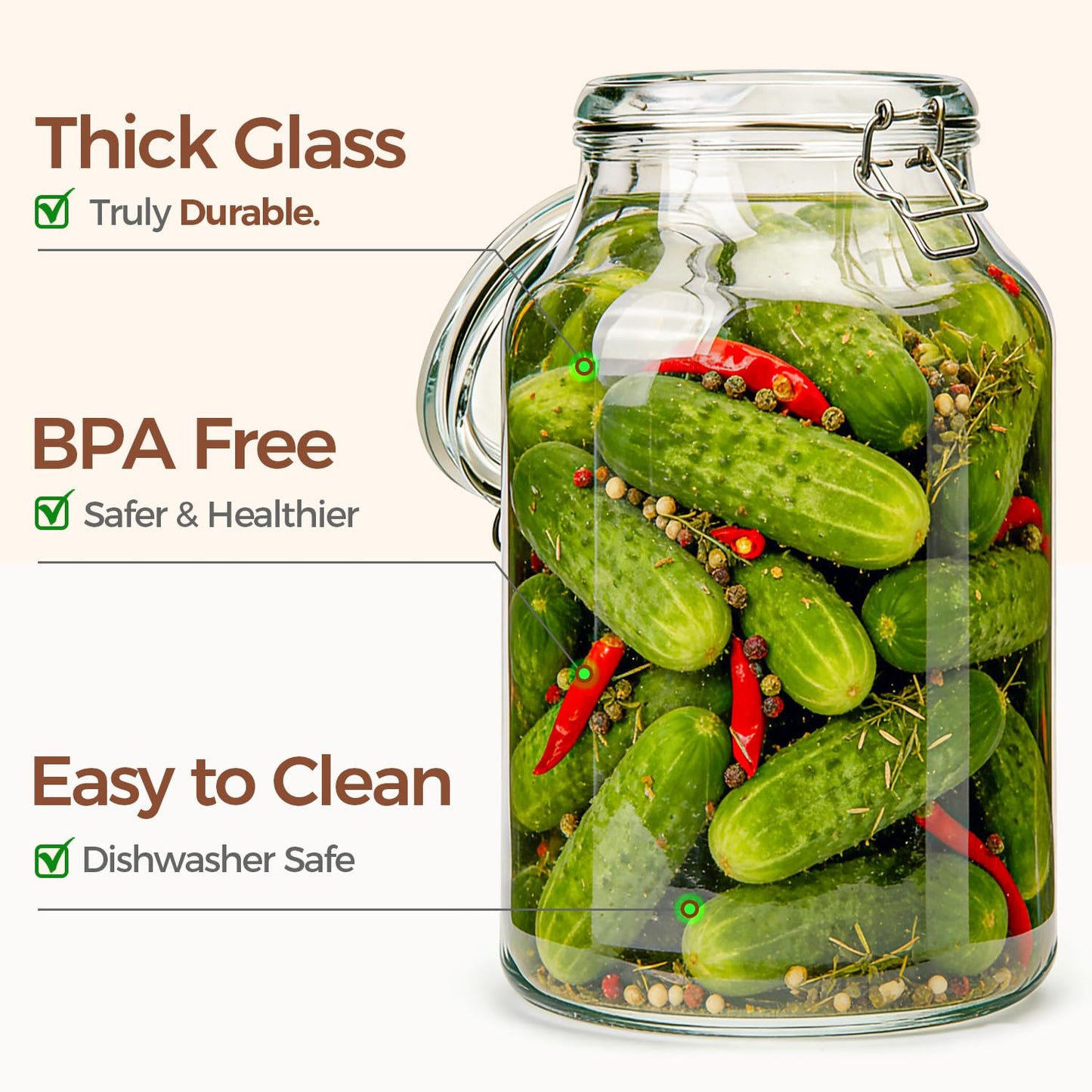 ComSaf 1.1 Gallon Glass Jars with Airtight Lids (138oz, Set of 2), 4-Inch Extra-Wide Mouth Heavy Duty Canisters for Bulk Flour, Sugar & Rice Storage, Ideal for Kombucha, Kimchi, Sauerkraut & Pickling
