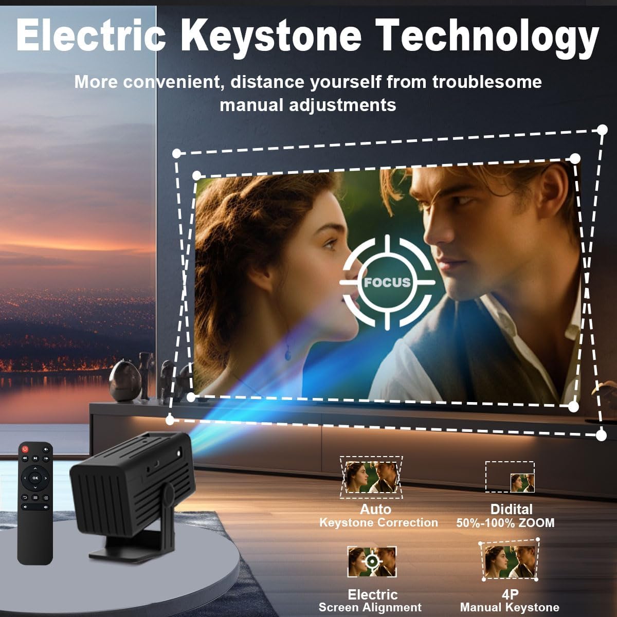 [Smart Projector with Apps] 4K Supported Mini Projector with Wifi and Bluetooth, XENPONAD Movie Projector for Bedroom Celling Camping & Outdoor Use, Portable Projector with Speaker, Auto Keystone