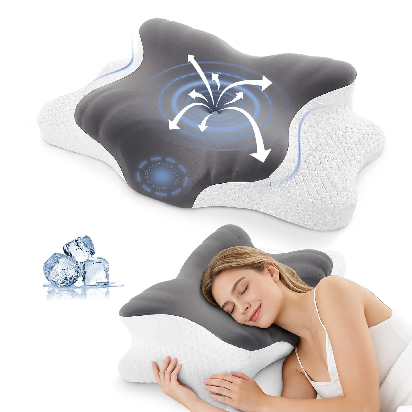 Cervical Pillow for Neck Support: Contour Memory Foam Pillow for Side Back Stomach Sleepers - Ergonomic Neck Pillow with 2 Heights & Widened Armrest Design