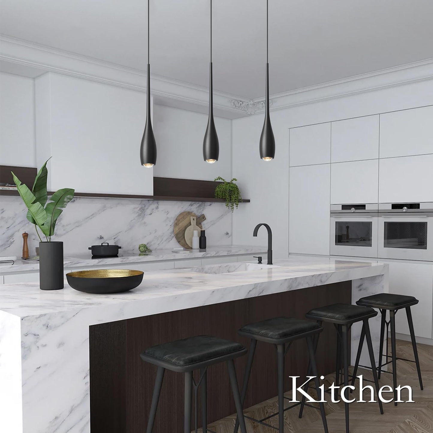 JULiN HOME Black Pendant Lights Kitchen Island, Modern LED Pendant Light Fixtures, Small Mini Pendant Lighting Dimmable Hanging for Bathroom, Bar, Dining Room, Bedroom（2-Pack）