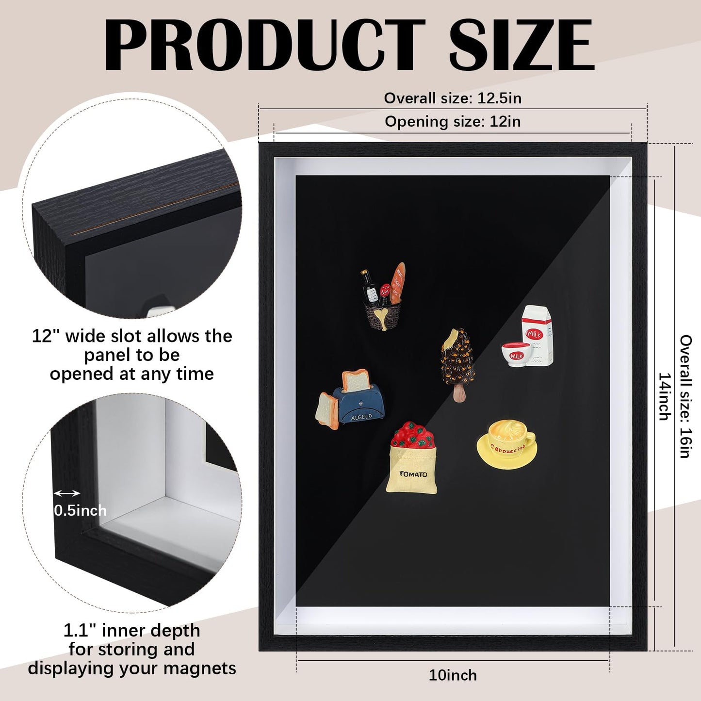Vicenpal 2 Pcs Large Magnetic Board 16" x 12" Magnet Display Board Removable Souvenir Fridge Magnet Frames Case for Wall Dust Proof Magnetic Shadow Box for Wall Table Refrigerator (Black)