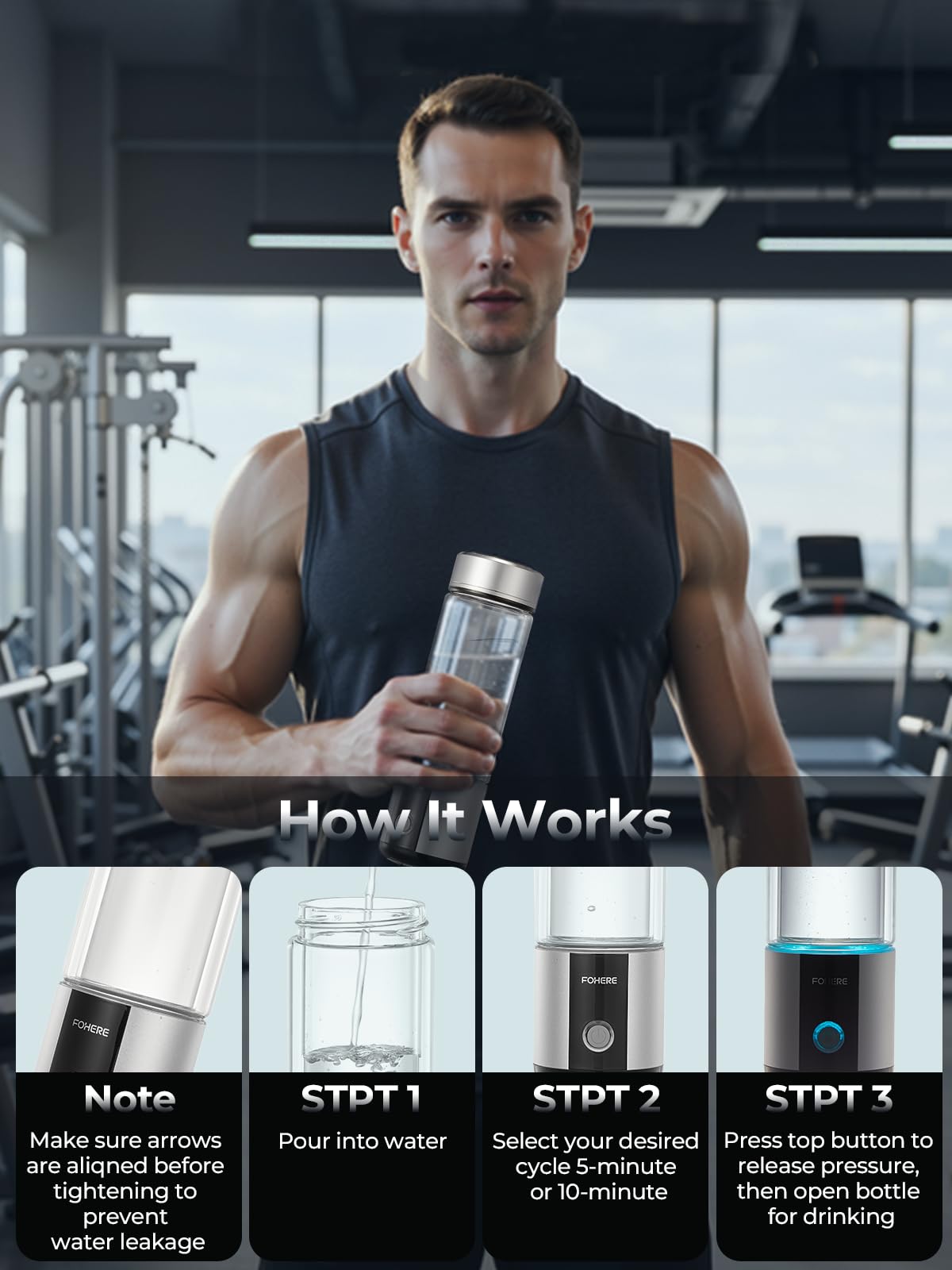 Hydrogen Water Bottle Generator 【Hang & Go Portable】| Hydroh Hydrogen Water Bottle with SPE/PEM Technology, Leak-Proof Seal, Water Ionizer Machine for Home, Hike, Sports, Travel, Office