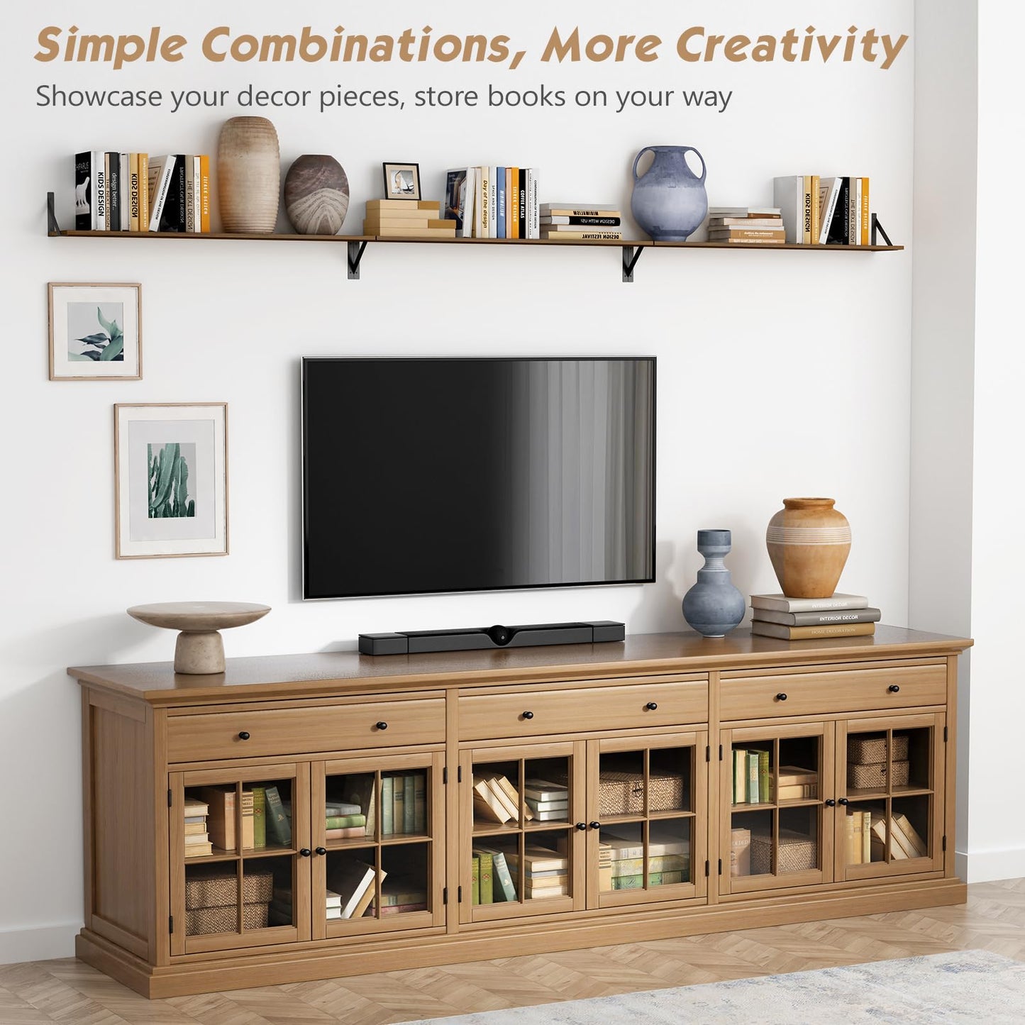 Forbena 48 Inch Floating Shelves for Wall Long Set of 3, Large Wooden Wall Bookshelf for Bedroom Books, Rustic Wood Hanging Bookshelves for Living Room Laundry Closet Kitchen Storage (Dark Brown)