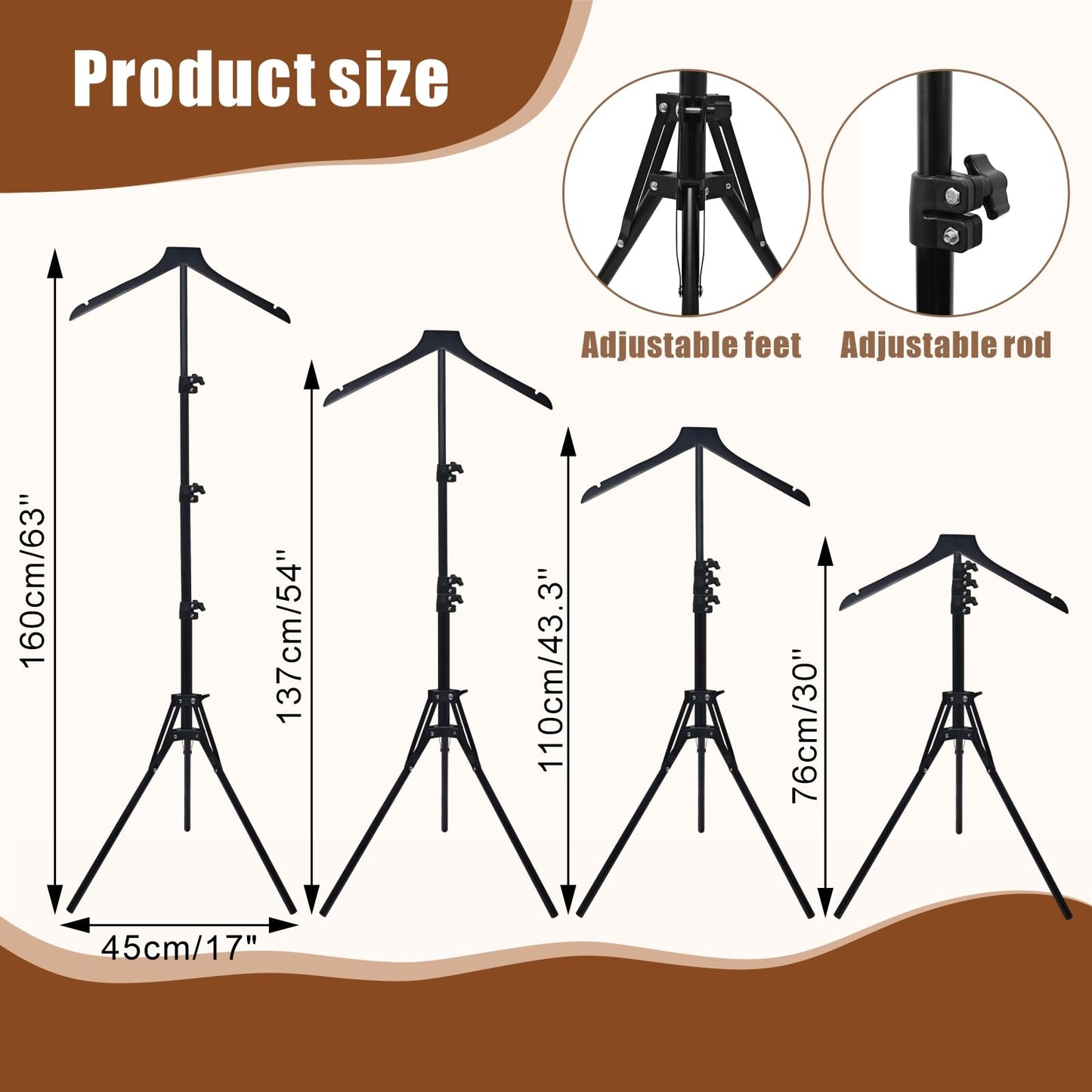 2 Pack Adjustable Shirt Display Stand 32-63 Inch, Foldable Metal Mannequin Torso Rack w Sturdy Tripod Base for Dress, Garment,Jacket Coat Portable Display for Retail Store,Vendors,Trade Shows,Home