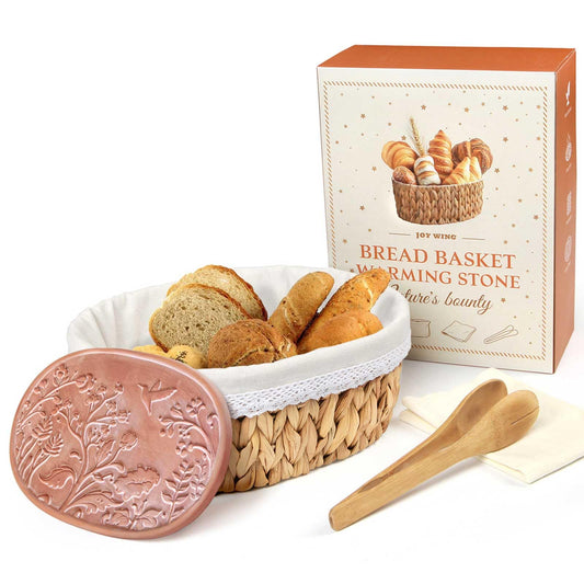 Bread Warmer Basket with Stone - Large Bread Baskets for Serving/House Warming Gifts New Home for Women/Kitchen Gifts for Bakers Hostess