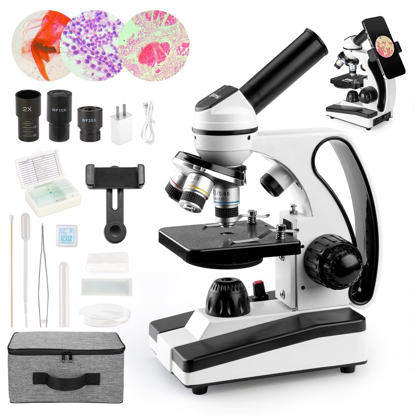 Sedumic Microscope for Adults Kids 40X-2000X Compound Monocular Microscope for Students School Laboratory Home Education with Slides Set Phone Adapter
