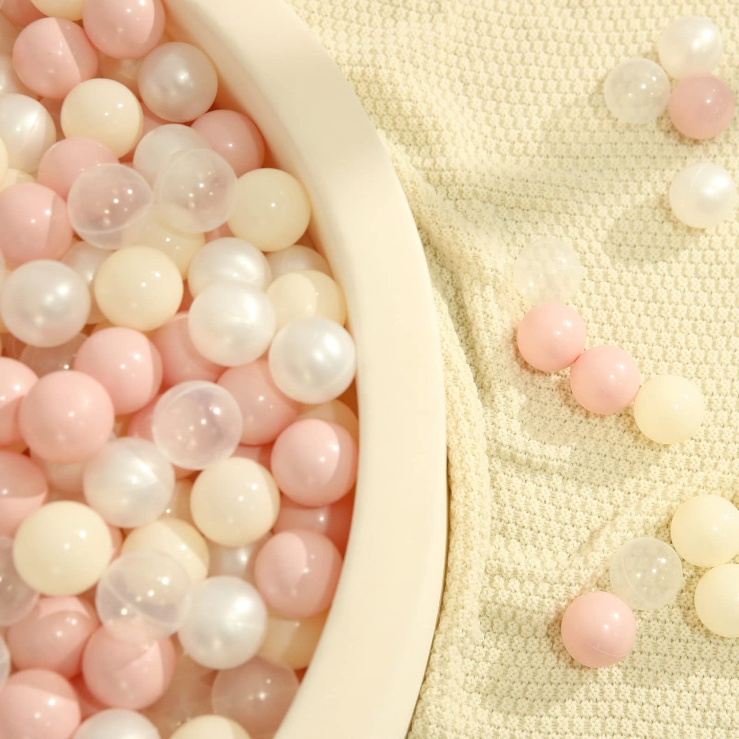 TRENDPLAY Plastic Balls for Ball Pits - Pack of 100 Hollow Balls- Safe and Exciting Playtime - Perfect for Toddler Baby Pools,Party,Festival Decoration, Pink+Beige+ Pearl White