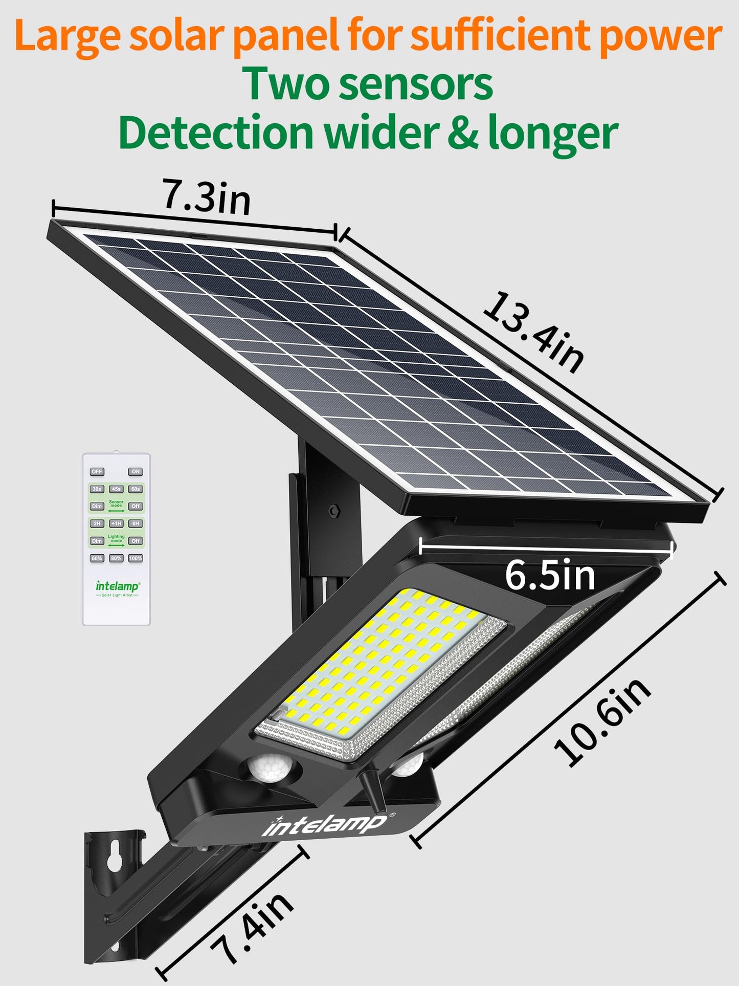 intelamp Solar Street Lights Outdoor Waterproof 3000LM 12500mAh Dual Motion Sensor Dusk to Dawn Security Floodlight Lamp Outside, LED Flood Lighting Exterior with Remote for Parking Lots Patio Yard