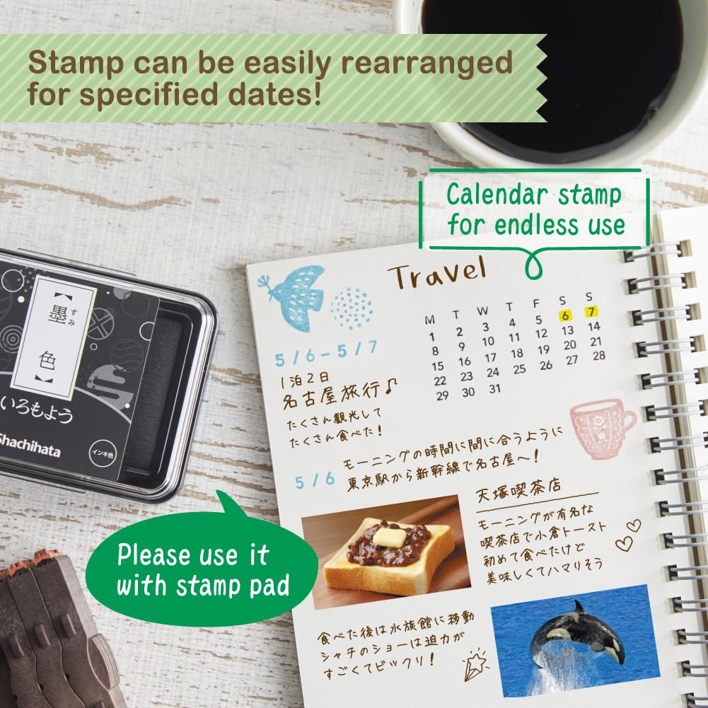 Calendar Stamp, Shachihata GRJ-5ACE, Connected Numbers, Perpetual Calendar, English