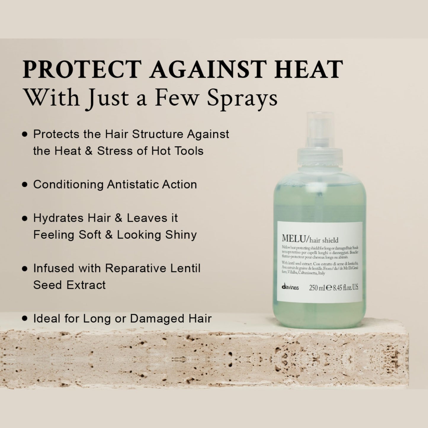 Davines MELU Hair Shield, Heat Protection, Soft And Shiny Results For All Hair Types, 8.42 Fl. Oz.