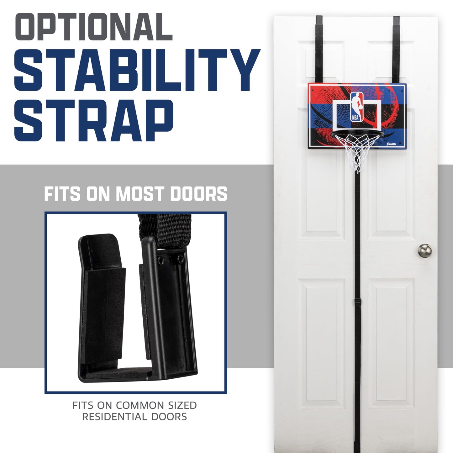 Franklin Sports NBA Grow-with-Me Kids Mini Basketball Hoop Set - Over the Door Indoor Hoop for Kids - Includes (1) Adjustable Height Basket, (1) Mini Youth Basketball + Air Pump - Ages 3+