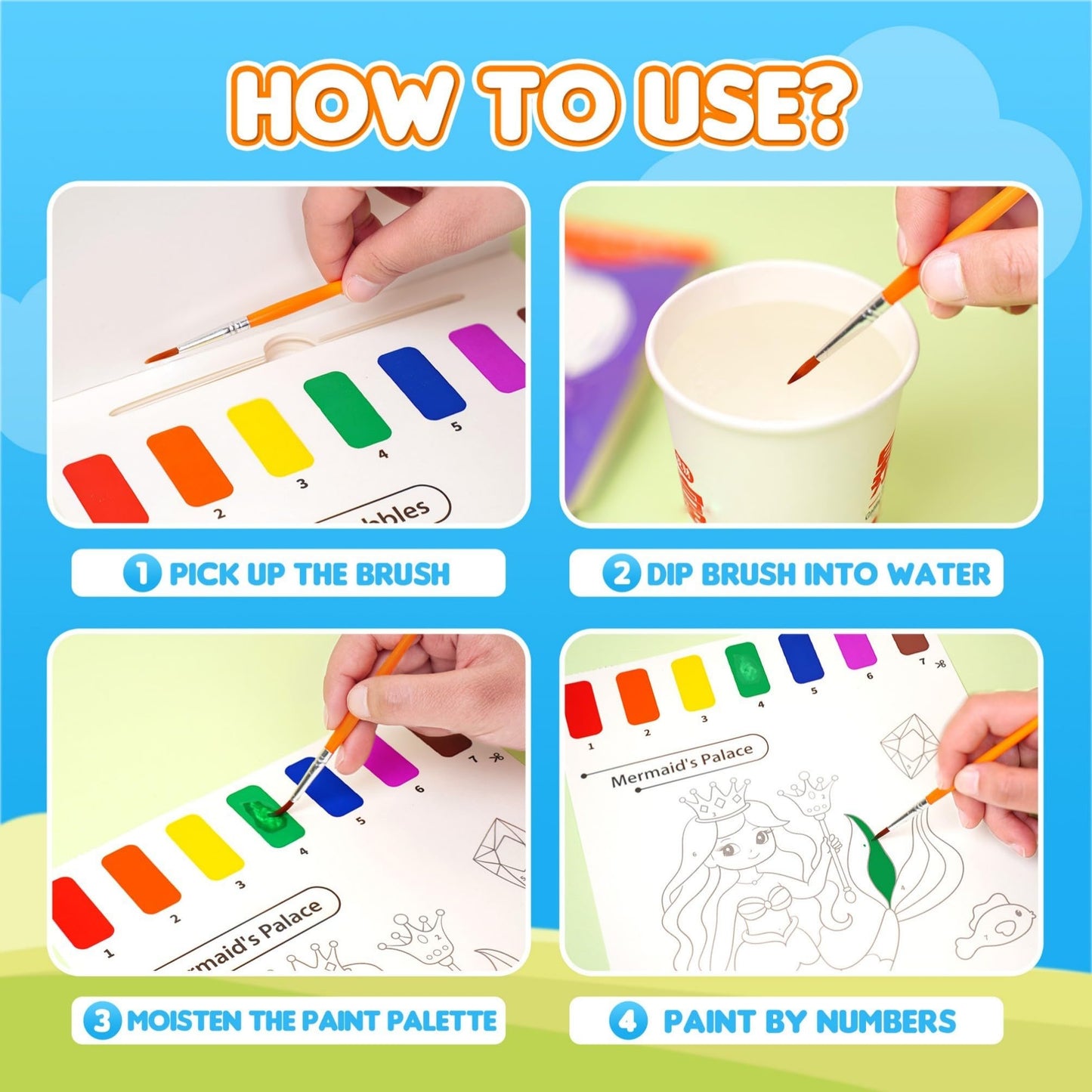 YPLUS Paint with Water Books for Toddler Activities, Watercolor Painting Paper for Kids Ages 3-8, Travel Toys Art Craft Gift for Drawing with Brush, 5 Themes