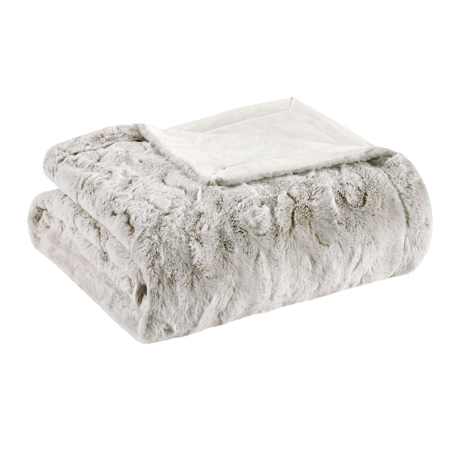 Madison Park Ultra-Soft Poly Fur Blanket Queen Size, Reversible Plush, All Season & Lightweight Queen Fuzzy Blanket for Bed, Couch & Sofa, Zuri, Full/Queen Snow Leopard