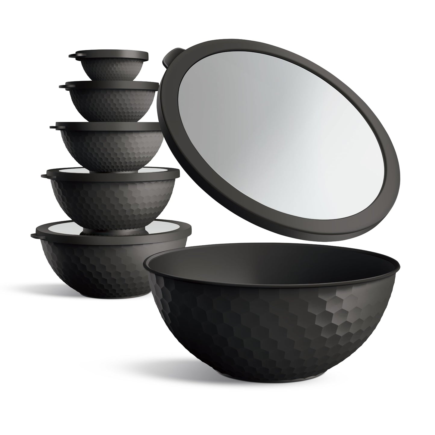 COOK WITH COLOR Mixing Bowls with Lids - 12 Piece Plastic Nesting Bowls Set includes 6 Prep Bowls and 6 Lids, Microwave Safe Mixing Bowl Set, Black Embossed