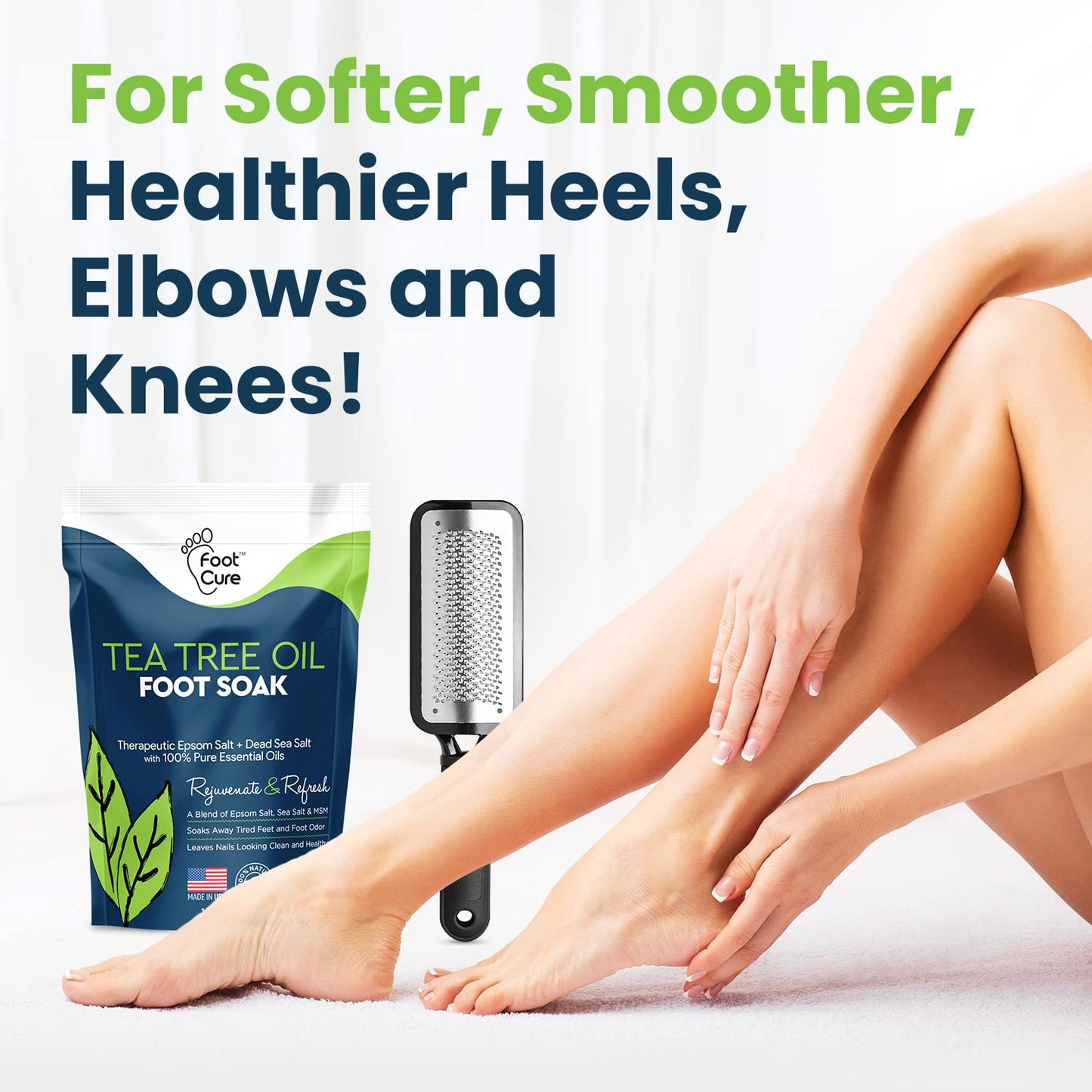 Foot Cure Foot Care/ Exfoliator & Callus Remover Pedicure Set – Includes Foot File for Dead Skin, Tea Tree Oil Foot Soak Salts, Urea Cream 40 Percent & Foot Callus Removal Gel – Made in USA