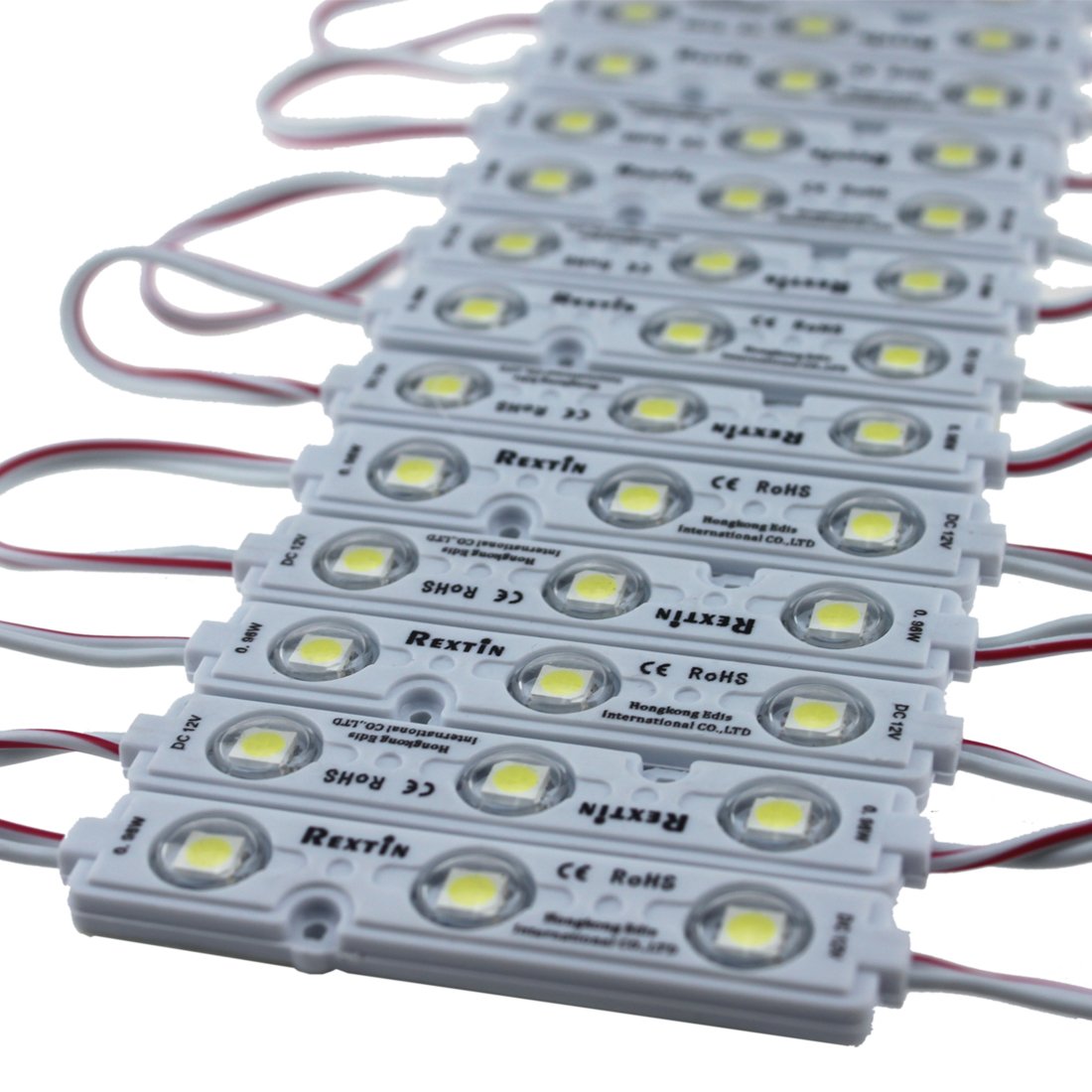 REXTiN Super Bright 200pcs 3 LED Module White 5050 SMD 66-72LM Each Module Waterproof Decorative Light for Letter Sign Advertising Signs with Tape Adhesive Backside