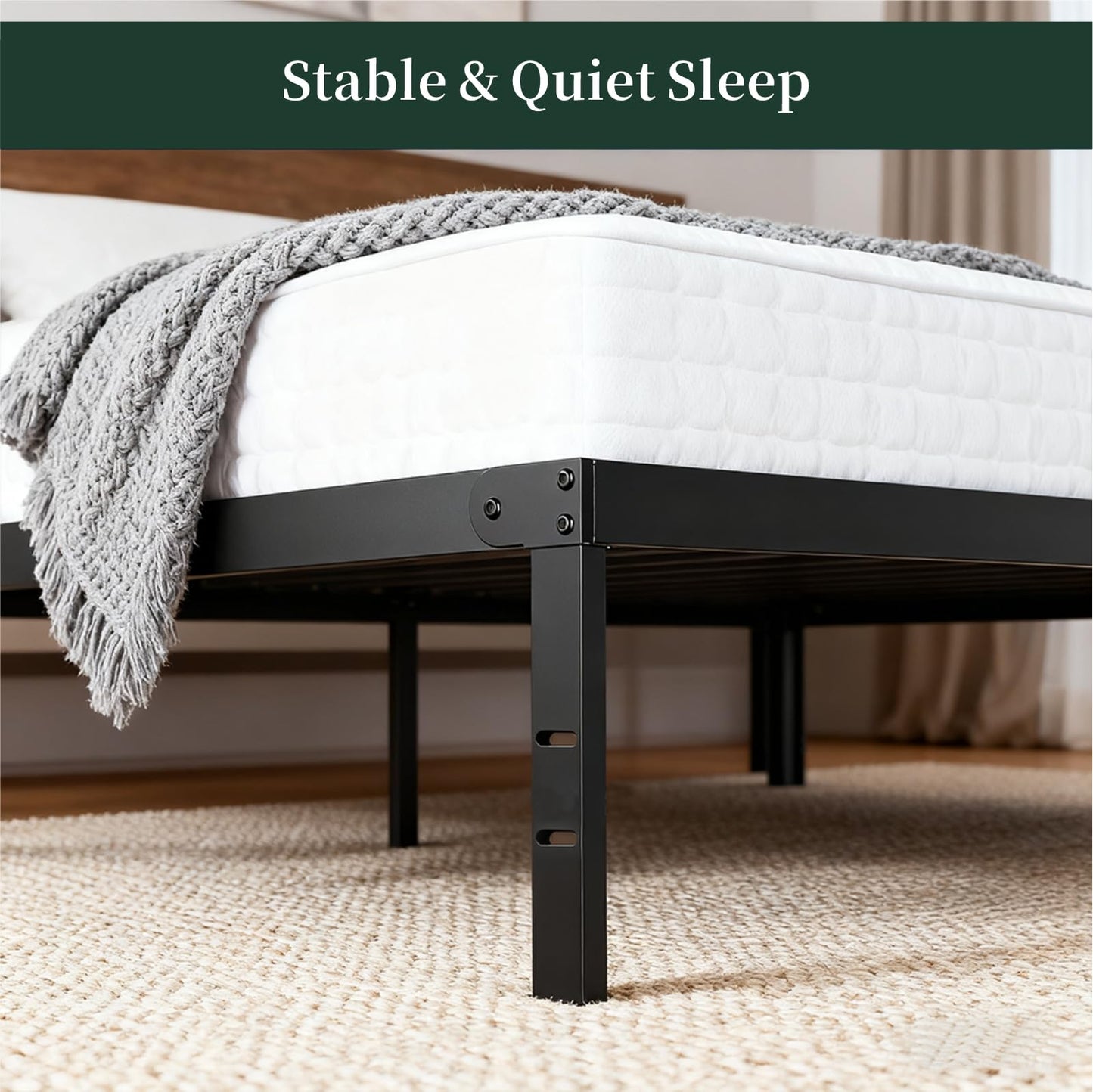 Full Size Bed Frame, 14 Inch Metal Platform Bed Frames with Heavy Duty Steel Slat Support, No Box Spring Needed, Easy Assembly, Under Bed Storage