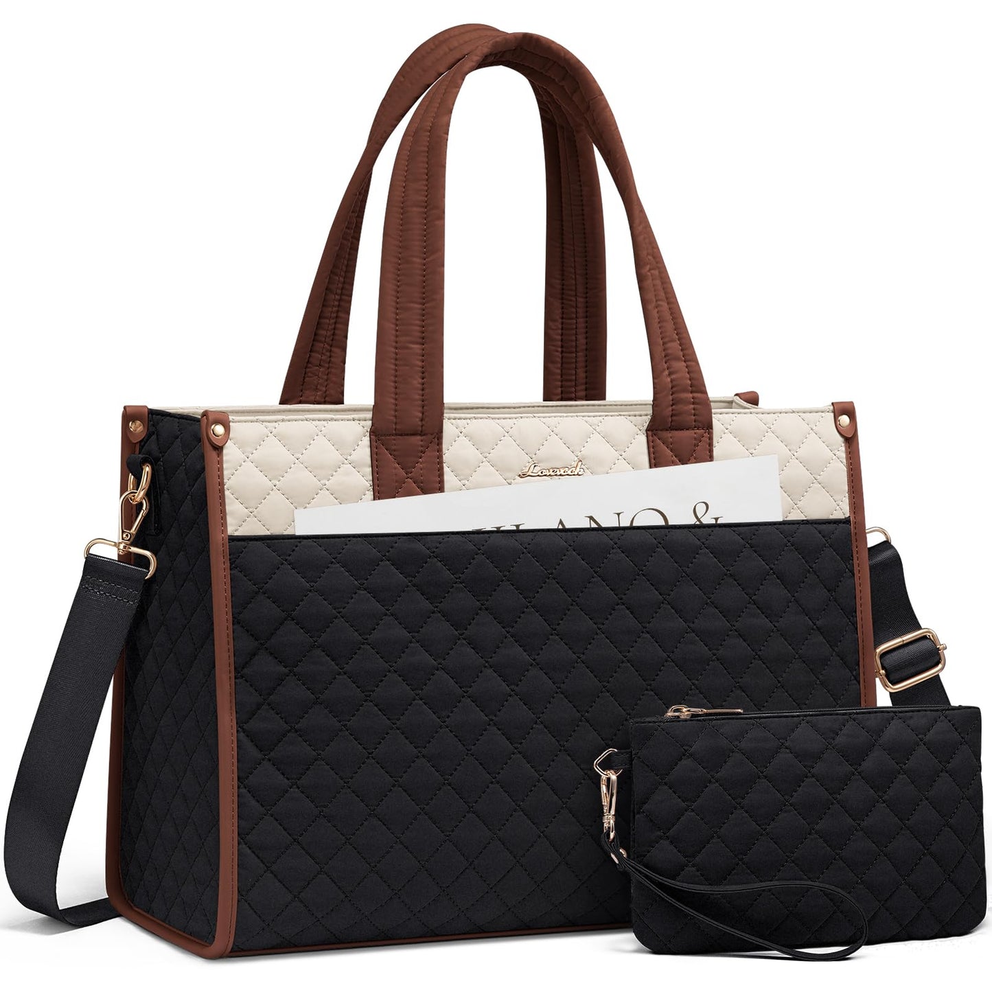 LOVEVOOK Laptop Tote Bag for Women,Canvas Work Tote Bag for Women with Clutch Purse,17.3 Inch Computer Briefcase Bag,Professional Teacher Business Office Bag,Lightweight Shoulder Travel