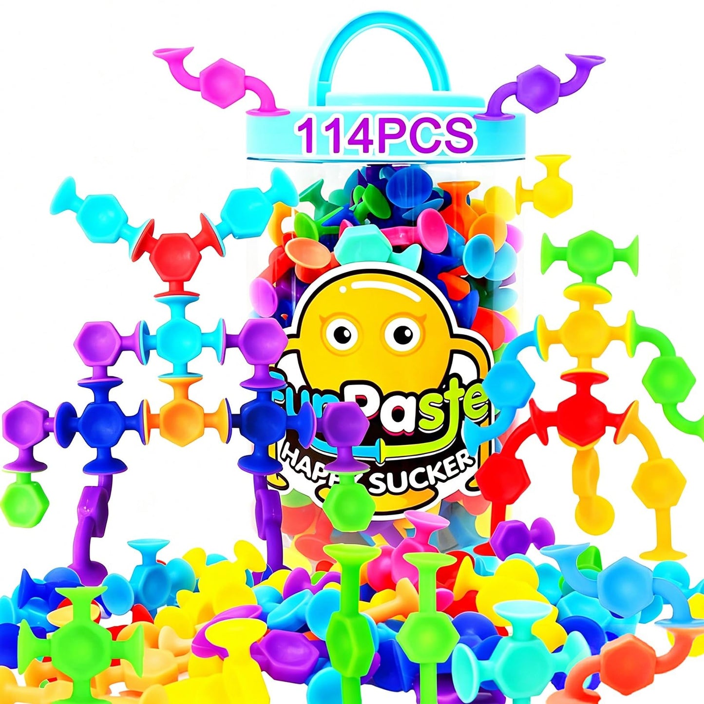 CreateView 114pcs Suction Cup Bath Toys for Kids Toddlers Family Game - Preschool Learning Sensory Montessori Classroom Stocking Stuffers for Ages 3-8 Bathtub Window Toys for Autism(Small)