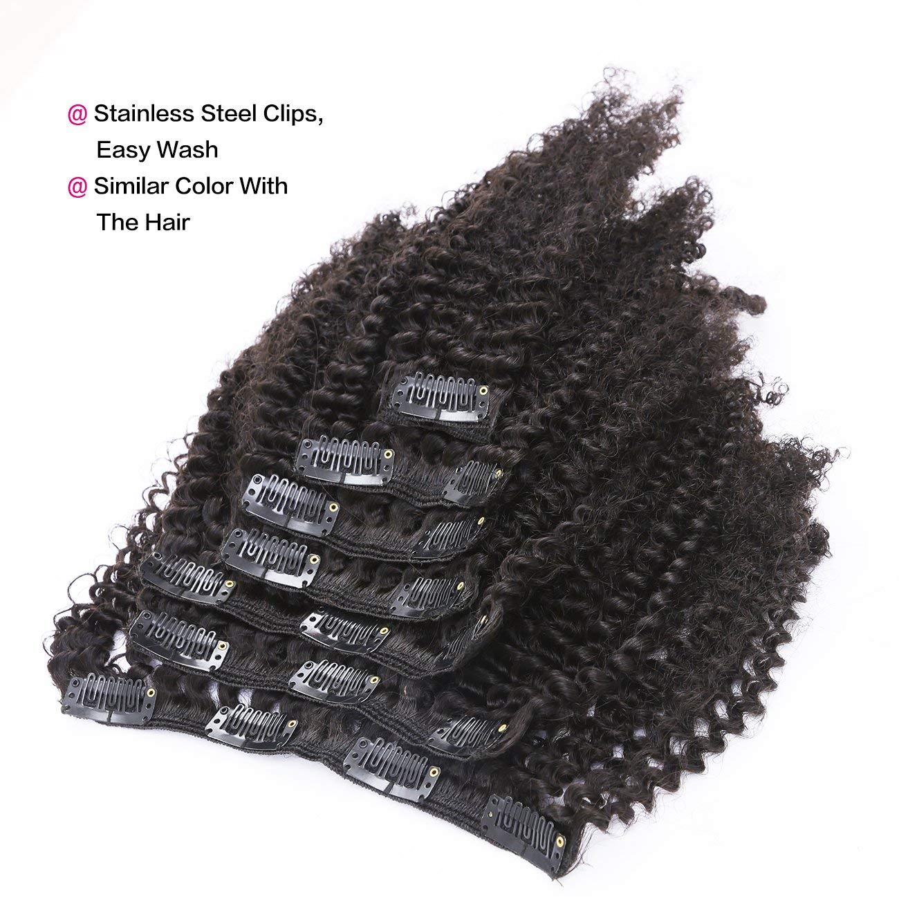 Anrosa 8A Grade Afro Kinkys Curly Clip ins Natural 3C 4A Hair for African American Black Women Real Remy Hair Kinkys Curly Clip in Hair Extensions Human Hair 1B Natural Black Thick 120 Gram 12 Inch