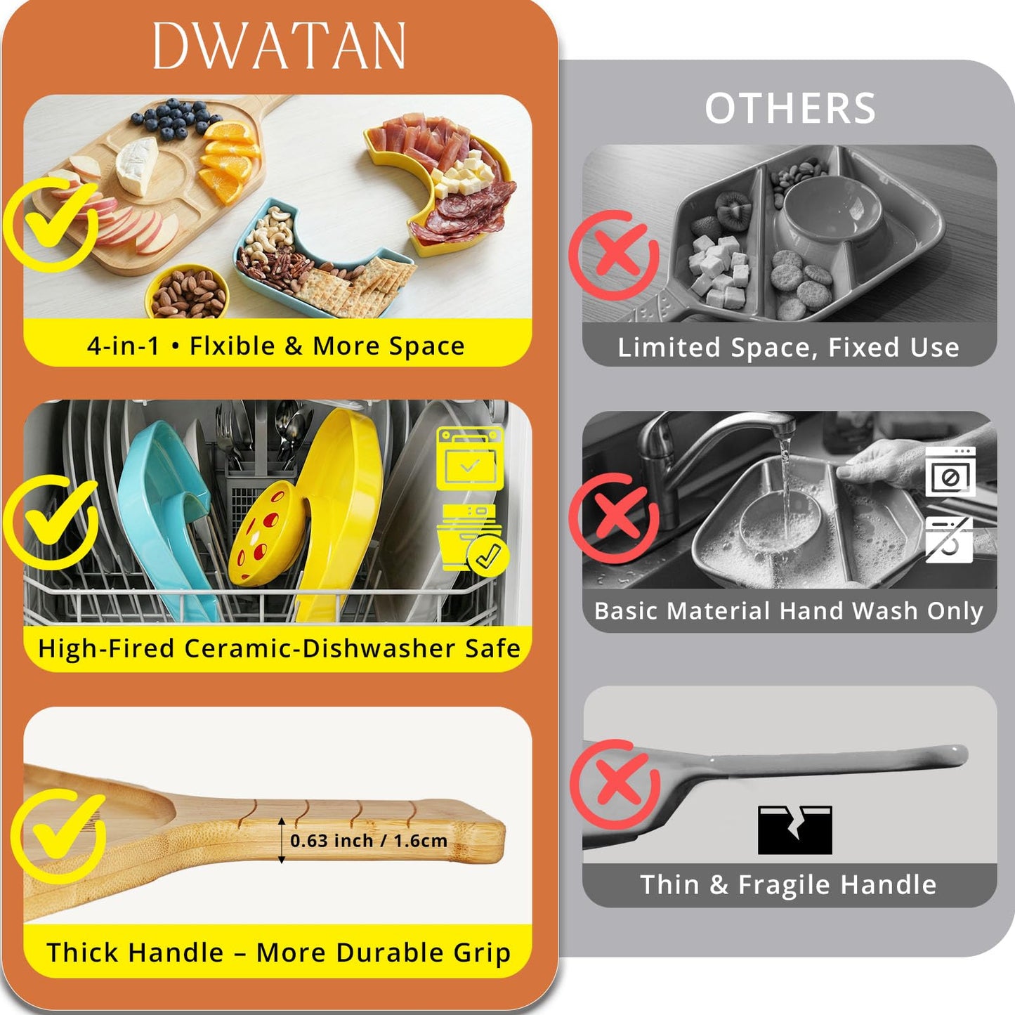 DWATAN Pickleball Paddle Snack Tray Set, Ceramic Serving Plates with Bamboo Charcuterie Board, Paddle Appetizer Platter for Parties, Unique Pickleball Gifts for Father's Day