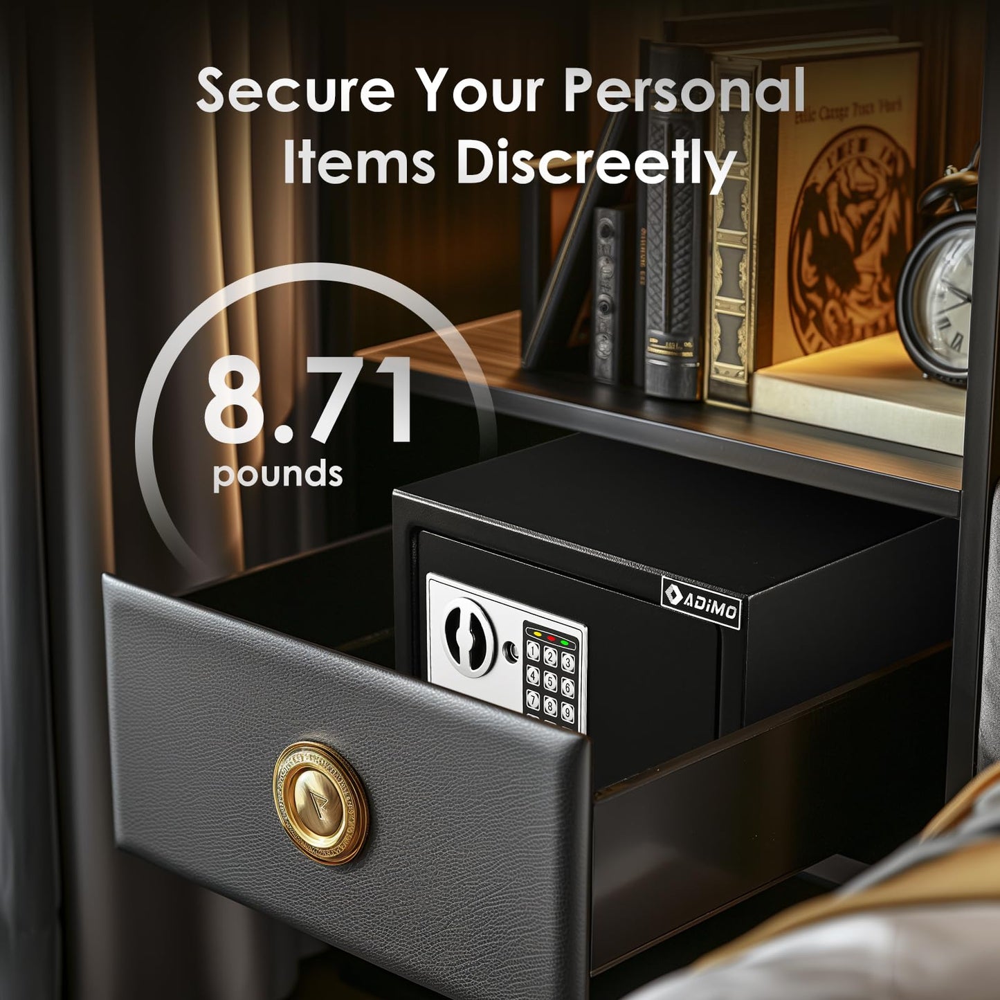 ADIMO Safe Box for College Dorm Room with Fireproof Waterproof Bag, Money Safe with Keys & Pass Code & Wall Mount Kits, Hidden Home Safe for Money, Jewelry, and Documents-0.5 Cubic Feet