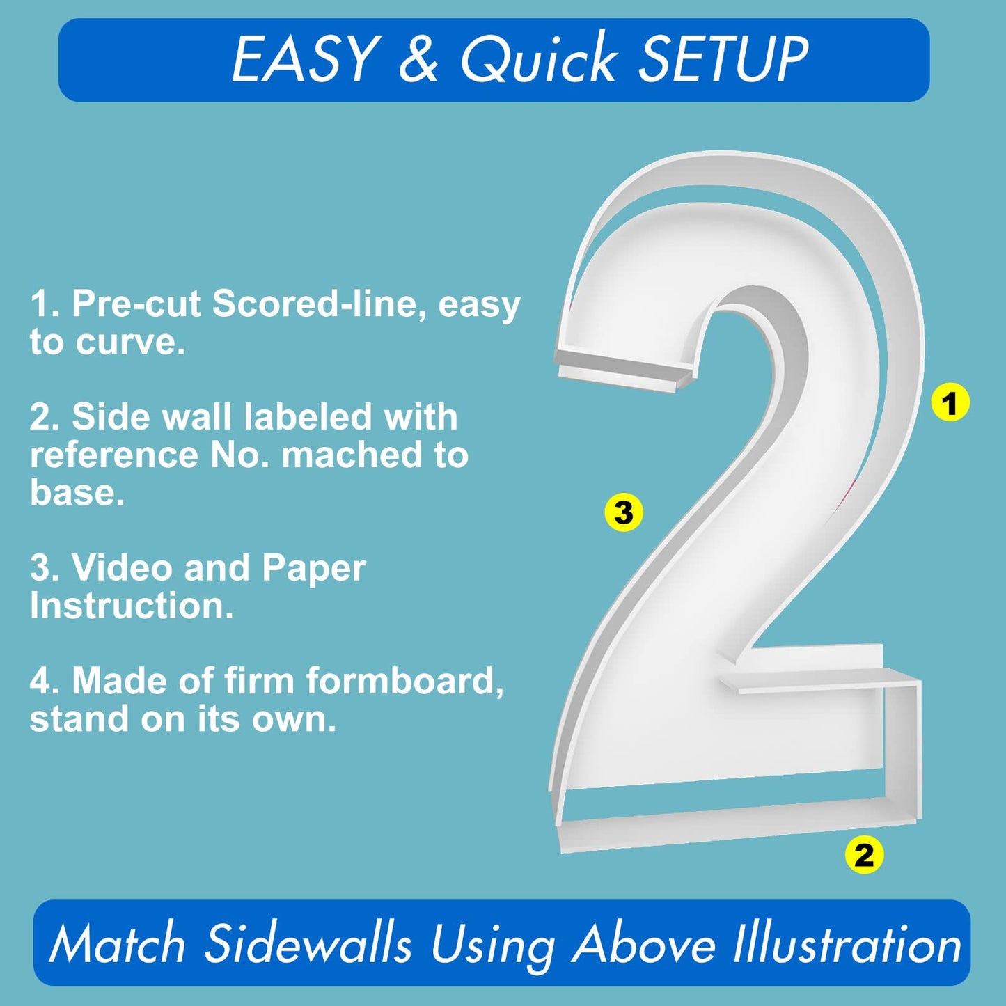 3FT Mosaic Balloon Frame Number 2 Light Up Numbers Pre-Cut Kit Thick Foam Board for Birthday Decoration