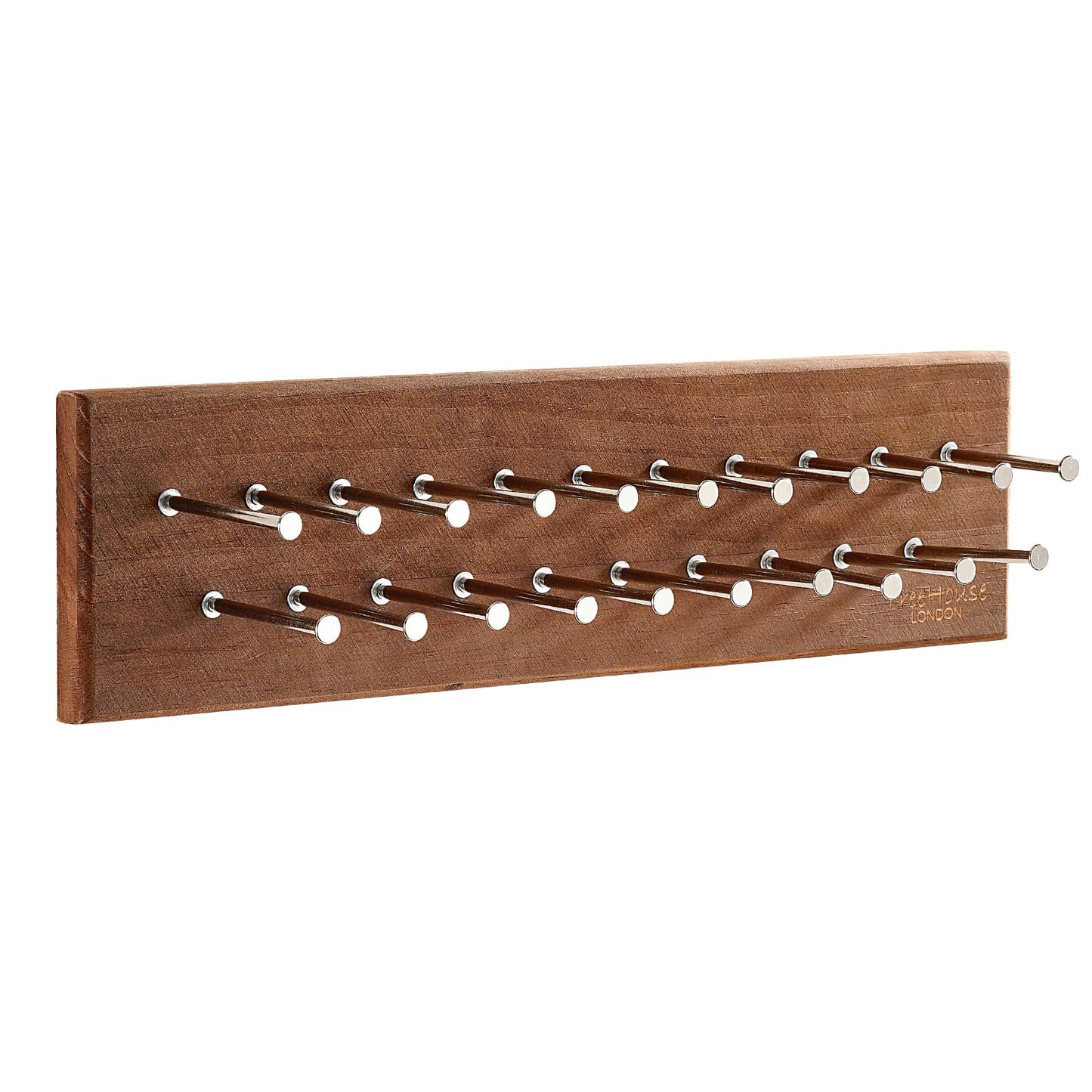 TreeHouse London Tie Rack Organizer – Holds 40 Large Ties – Solid Wood & Sturdy Metal Storage Holder for Closet – Wall Mounted Tie Display Hanger for Wall, Bedroom - (Walnut Tie Rack) 16" L X 4.25" H