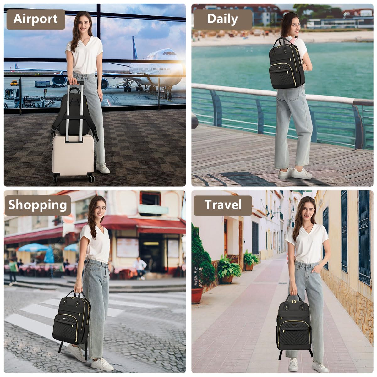 Laptop Backpack for Women Work Bag - 15.6 inch Black Travel Backpack College Backpack with USB Charger Business Office Back Pack for Teacher Casual Waterproof Bookbag for Nurses