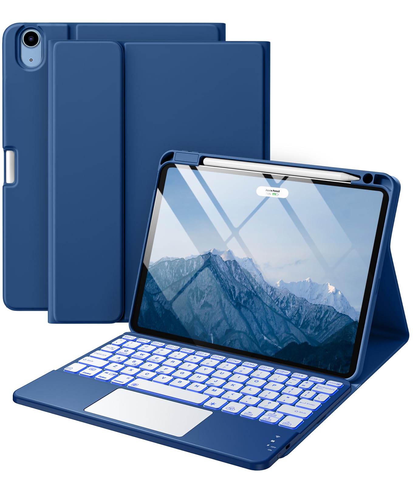 Harvopu Compatible with iPad Air 11 inch & Air 5th/ Air 4th Generation Case with Keyboard - Multi-Touch Trackpad, 7-Color Backlit, Detachable Folio Keyboard Cover for Air 11 M2, Air 4/5 (Navy Blue)
