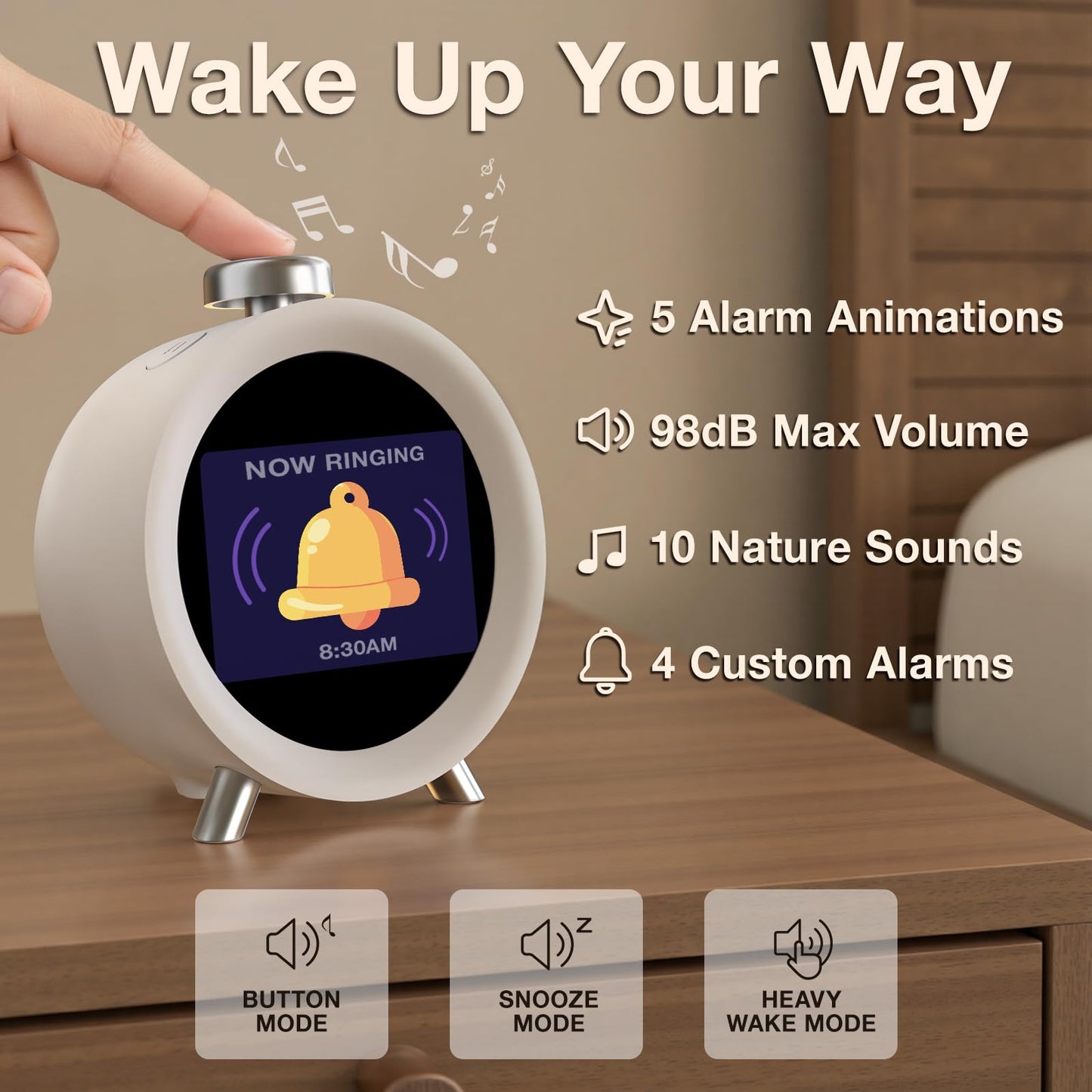 Dekala ChronoSense Alarm Clock for Bedroom Temperature Humidity, 7-Day Programmable 4 Alarms, 100dB Loud Gradual Alarm Clock Heavy Sleeper, IPS Screen Animation, Hourly Chime