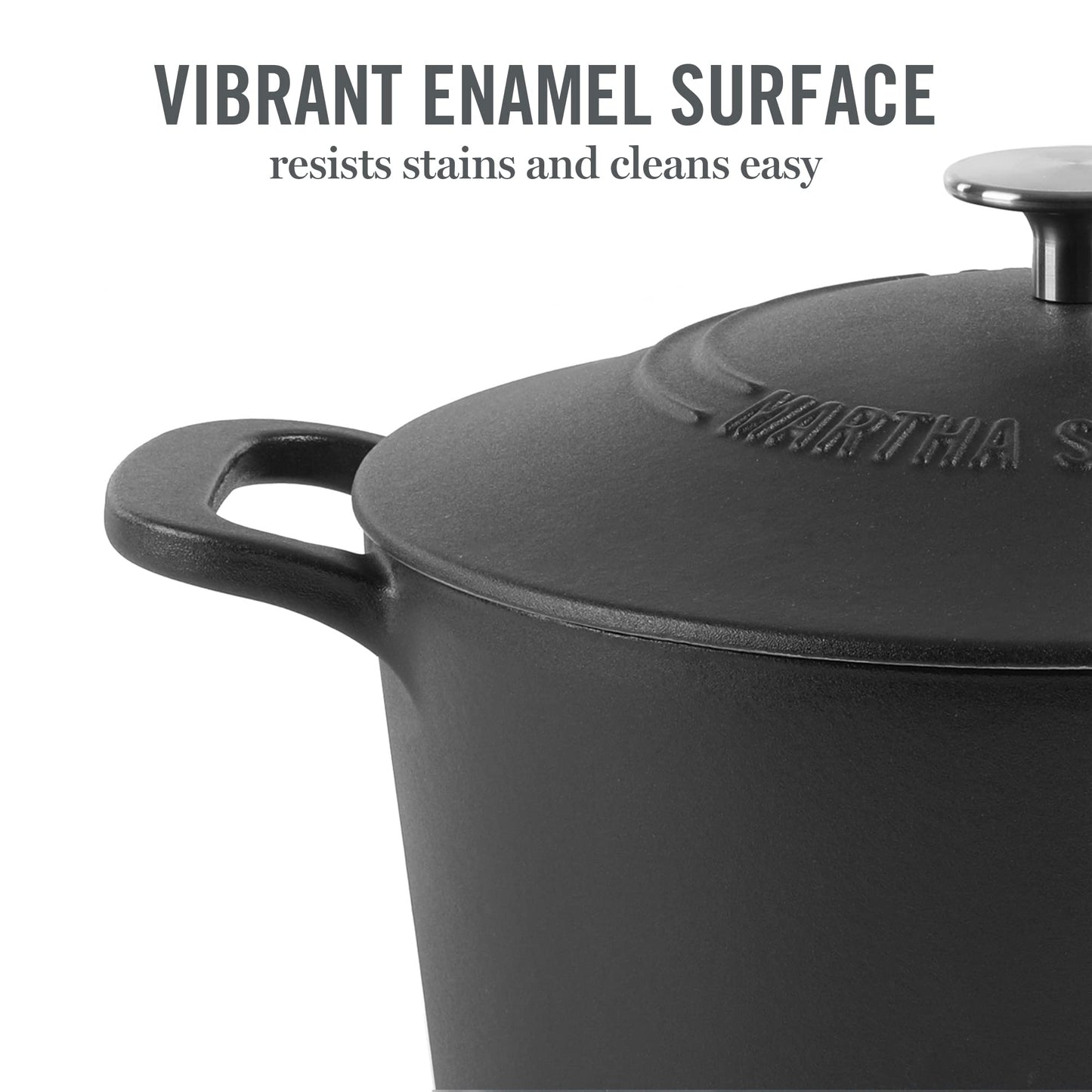 MARTHA STEWART Gatwick 7-Quart Enamel Cast Iron Dutch Oven Pot with Lid – Matte Black – Durable Heavy-Duty Dutch Oven for Slow Cooking, Braising & Baking
