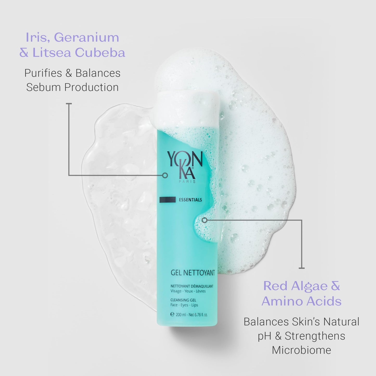 Yonka Gel Face Cleanser, Gentle Foaming Face Wash and Makeup Remover, Natural Plant-Based Formula to Cleanse Pores and Balance Skins pH, Acne Prone and Oily Skin, Paraben-Free, 6.8 Fl Oz