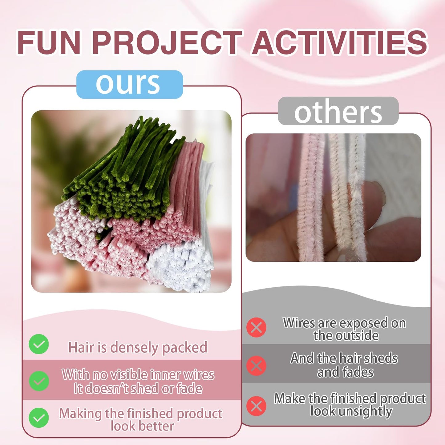 Homxzioa 500 Pcs Pipe Cleaner Flower Kit, Chenille Stems Craft for DIY Flower Making, Pipe Cleaners Bulk Kit with Green Floral Wires,Gardening Tape,Stamen