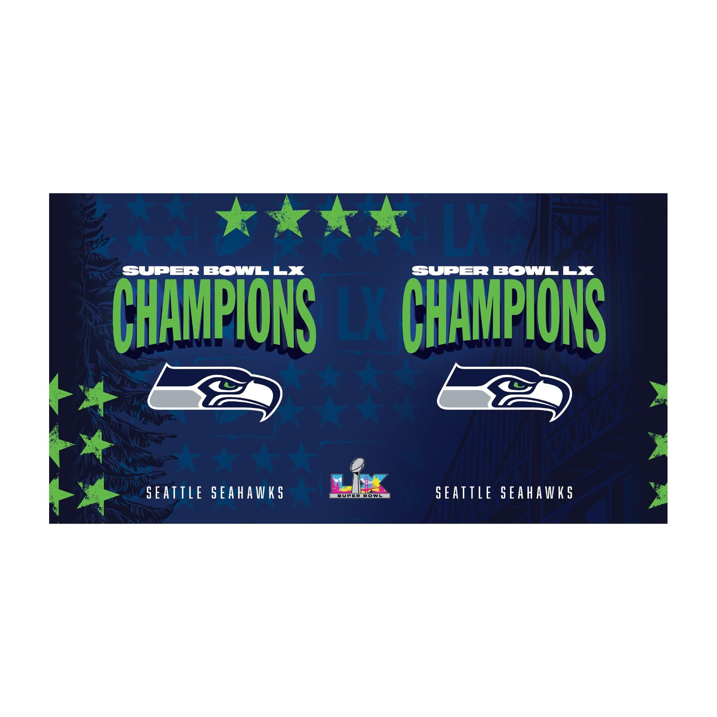 Rico Industries NFL Football Seattle Seahawks 2026 Super Bowl LX Champions 20oz Stainless Steel Tumbler with Lid - Great For Coffee, Tea, Water or Cocktails