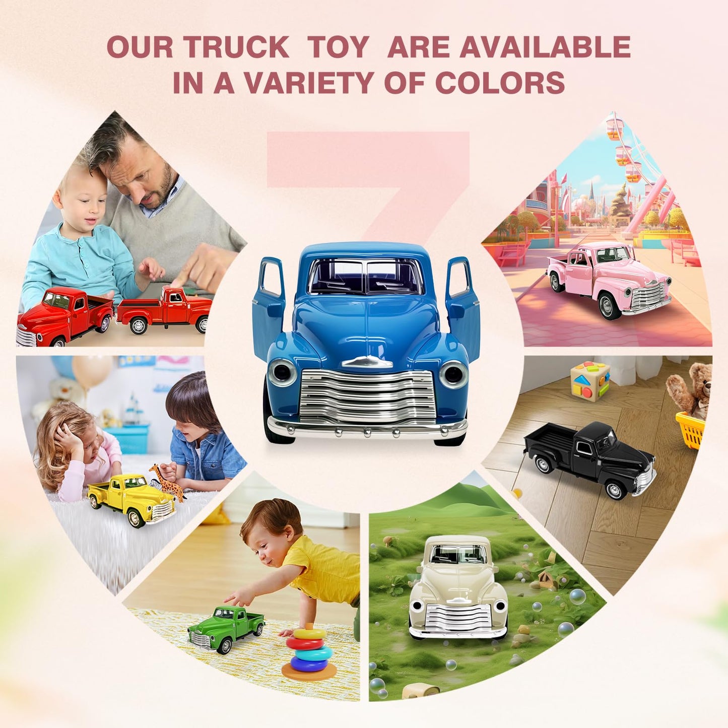 AGSIXZLAN 4 x Toy Cars for Toddlers 2 3 4 5 6 7 8 Years Alloy Toy Cars 1:32 for Toddlers Can Be Driven Car Door Can Be Opened Truck