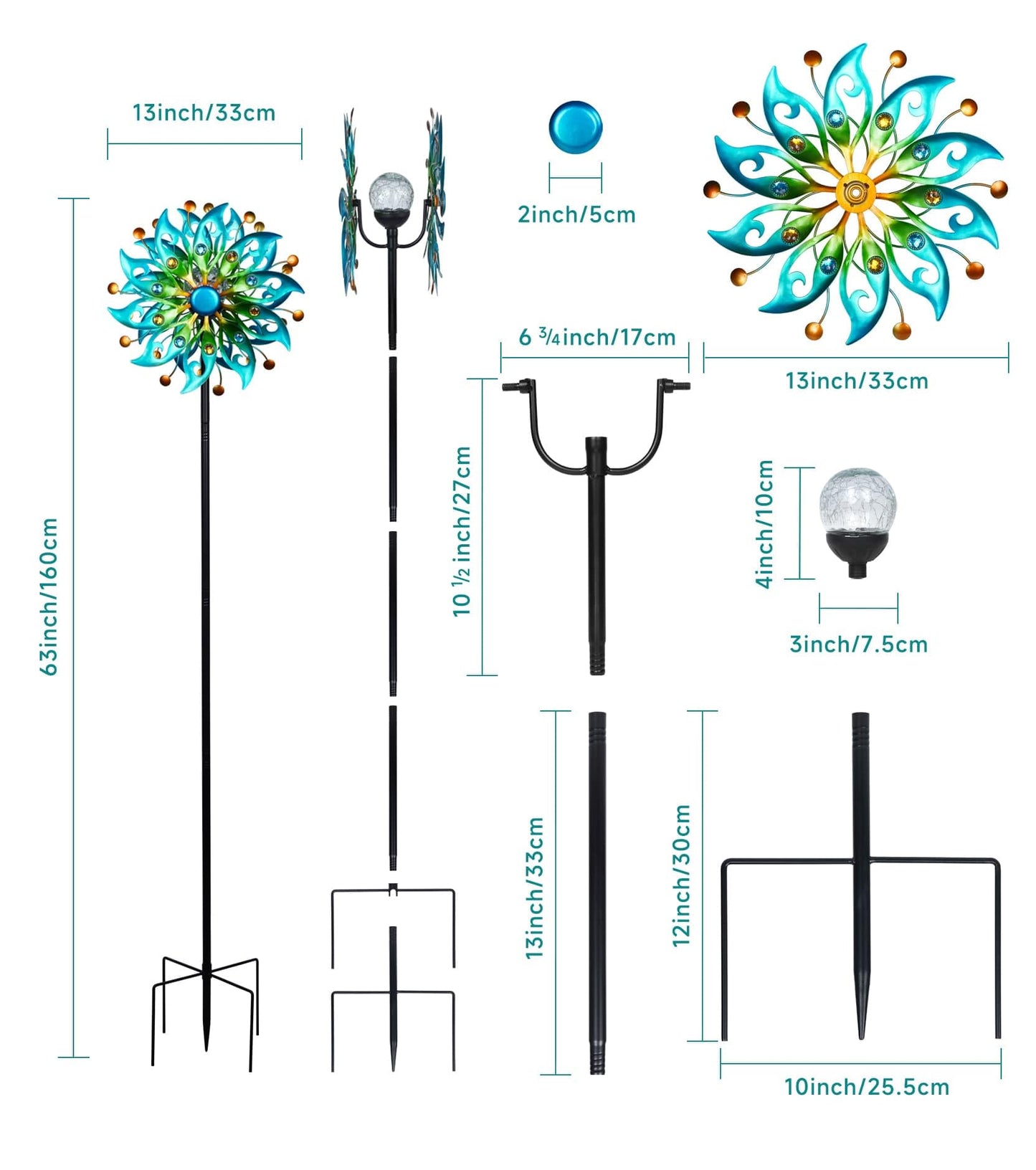 VUFOZ Solar Wind Spinners Outdoor, Metal Kinetic Garden Art, Peacock Decor