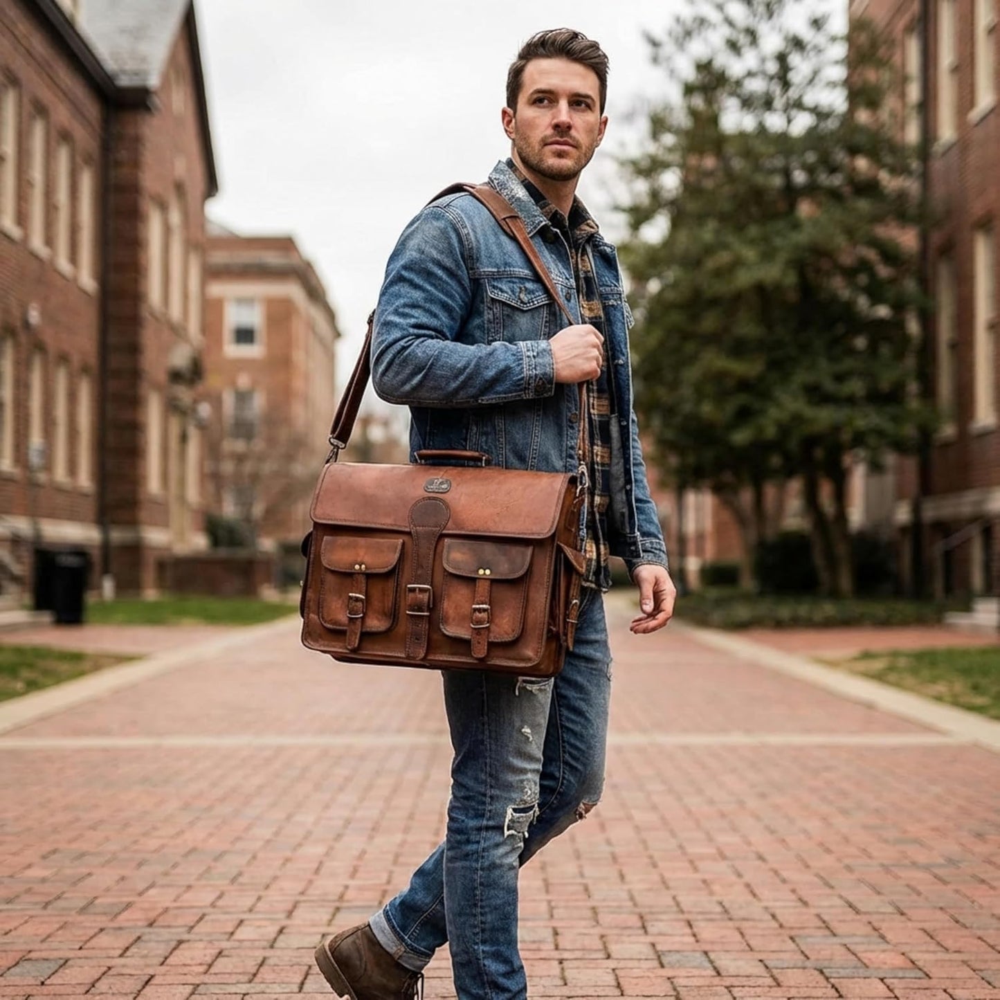 cuero DHK 14 Inch Vintage Handmade Leather Messenger Bag for Laptop Briefcase Best Computer Satchel Distressed Bag