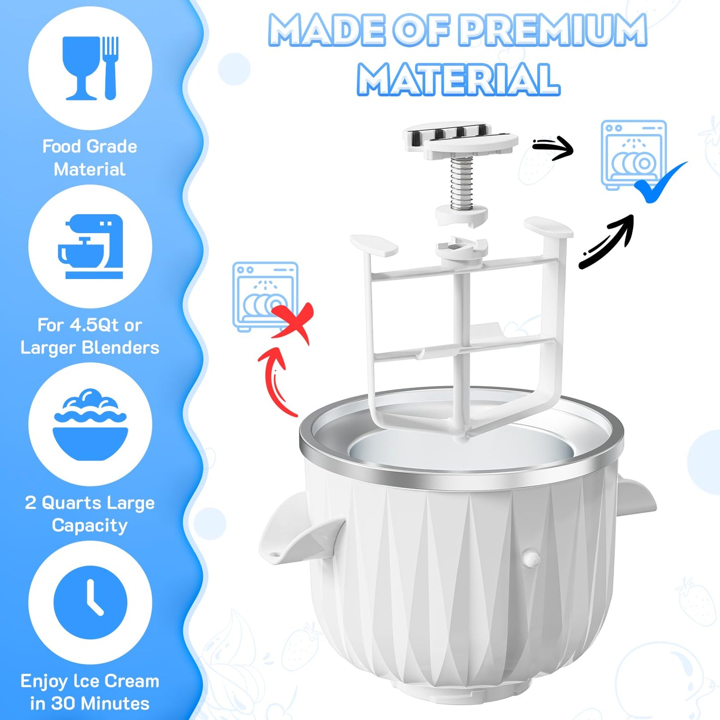 Ice Cream Maker Attachment for KitchenAid Stand Mixers, 2 Quart Ice Cream & Sorbet Gelato Maker Attachment - Fits 4.5QT and Larger KitchenAid Stand Mixers by GVODE
