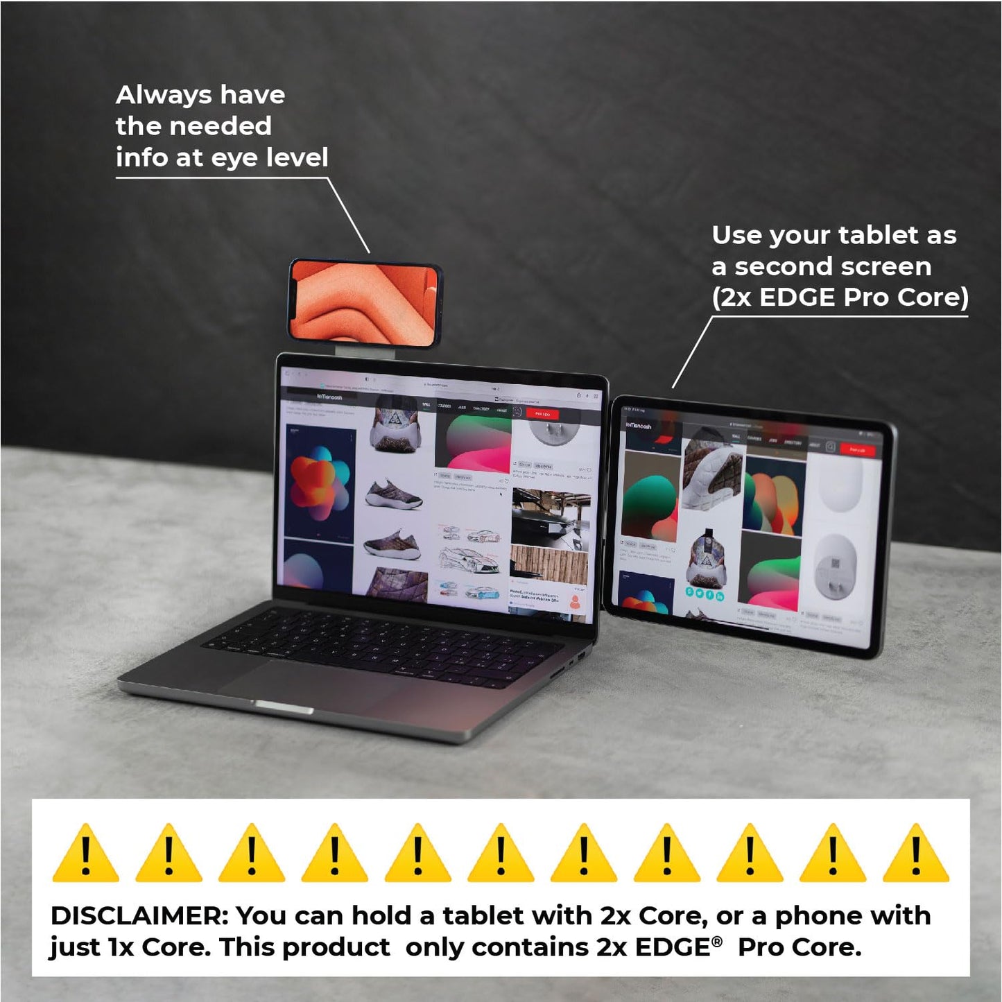 Rolling Square Edge Pro Tablet Kit - Mount Tablet and Phone Magnetic Holder, Smartworking & Productivity Stand Accessory, Compatible with MagSafe, Compatible with Any Tablet or Phone, Black