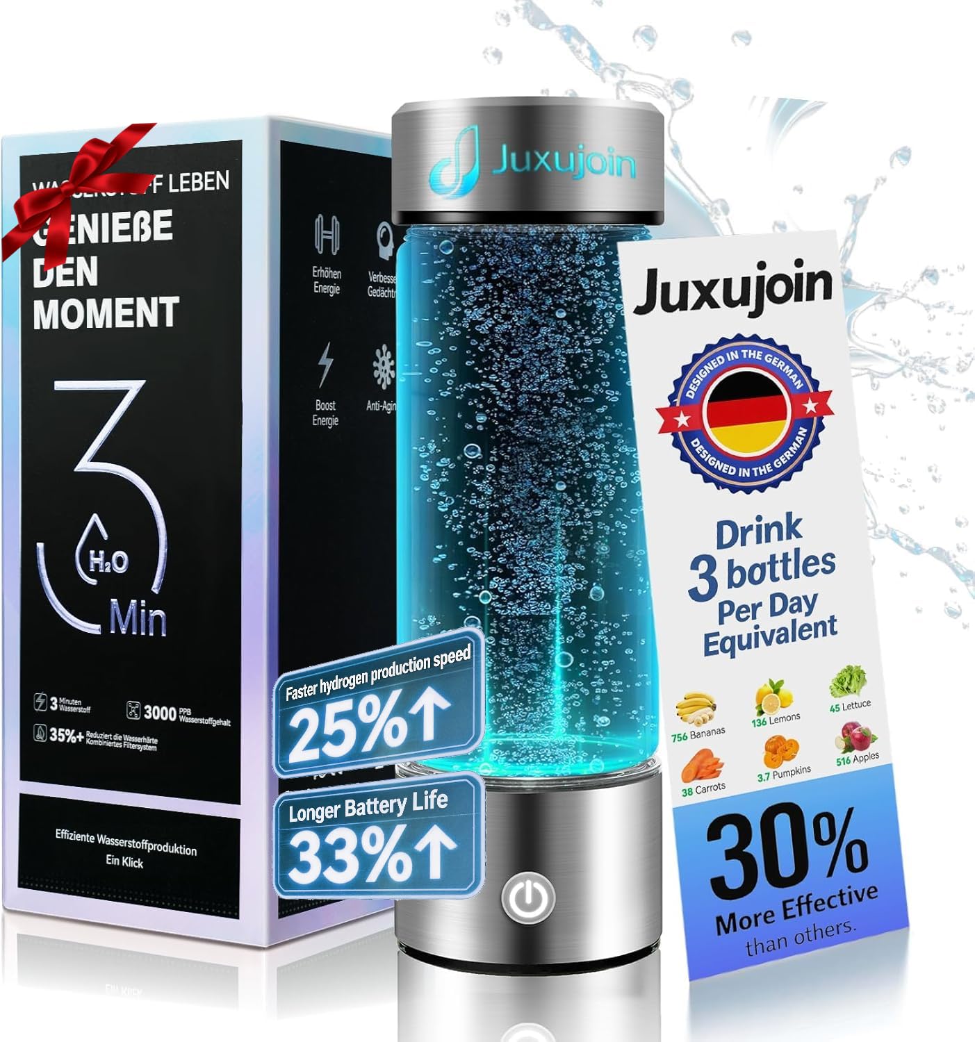 New Upgrade Hydrogen Water Bottle Generator【Industry TOP - 24-Hour Hydrogen Lock】【NO.1 Double Hydrogen Content】| 0 Chlorine & 0 Ozone | 100% Leak-Proof Seal, Sports Hydrogen Water Bottle for Gym