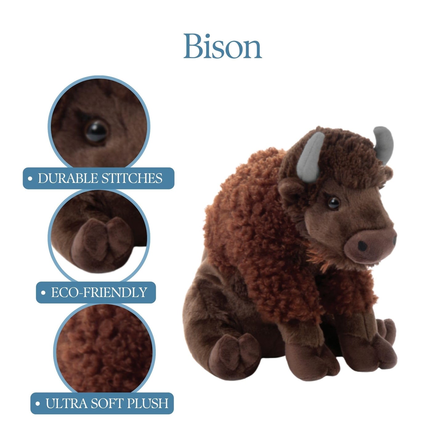 The Petting Zoo Bison Stuffed Animal, Gifts for Kids, Wild Onez Zoo Animals, Sitting Bison Plush Toy 12 inches