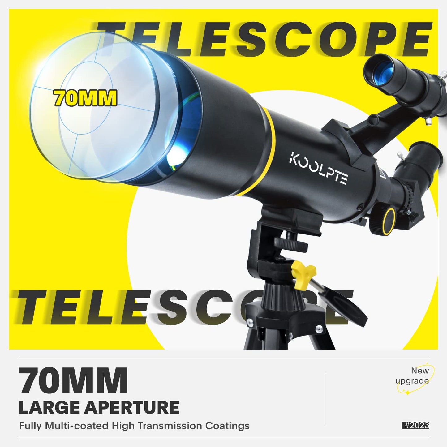 Koolpte Telescope, 70mm Aperture 400mm AZ Mount Astronomical Refracting Telescope (20x-200x) for Kids & Adults, Portable Travel Telescope with Tripod Phone Adapter, Remote Control, Easy to Use, Black