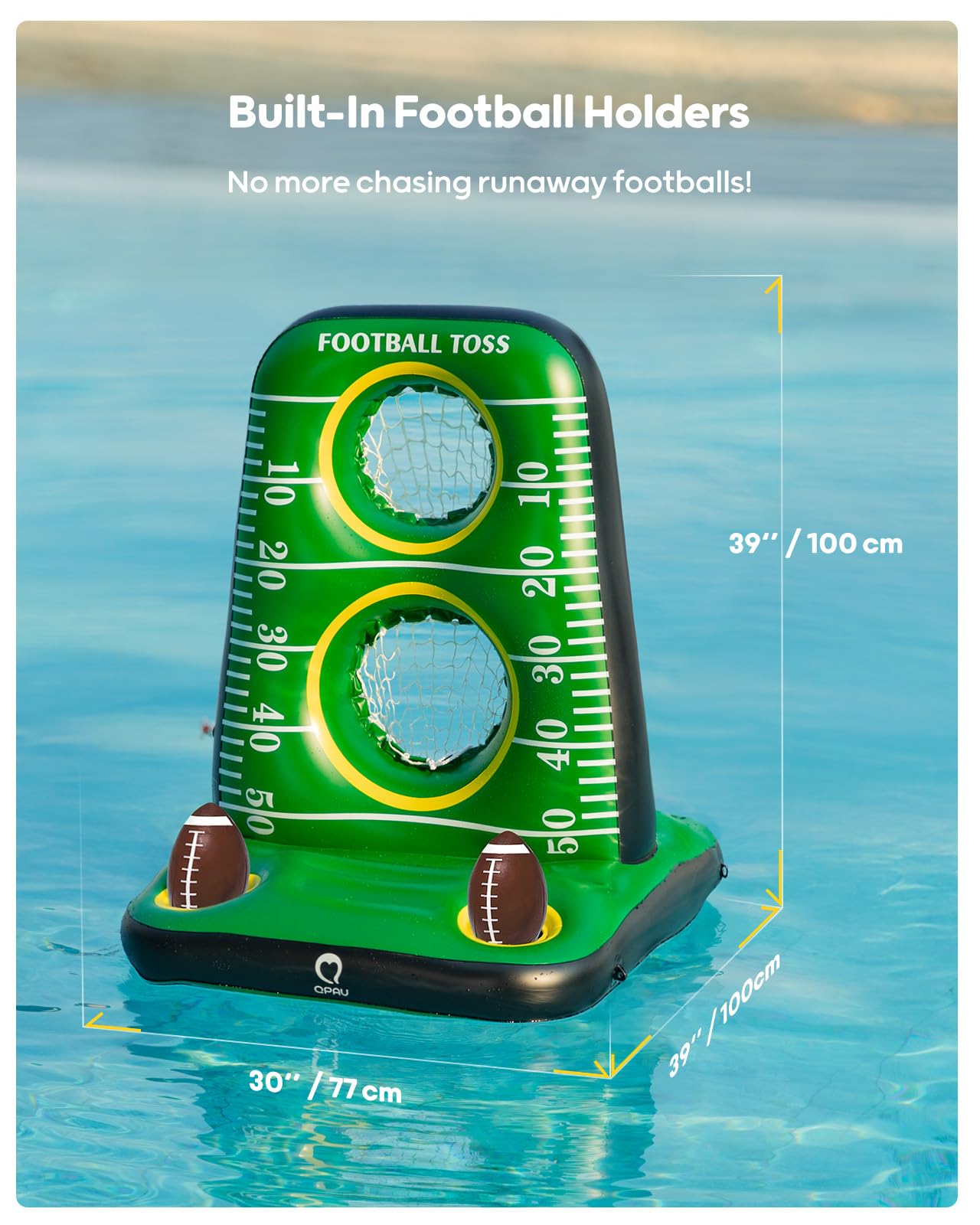 QPAU Inflatable Football Toss Game for Pool – Water Football Target with 4 Balls & 2 Pumps, Dual Net Design, Stable Base, Summer Pool Game for Kids & Adults