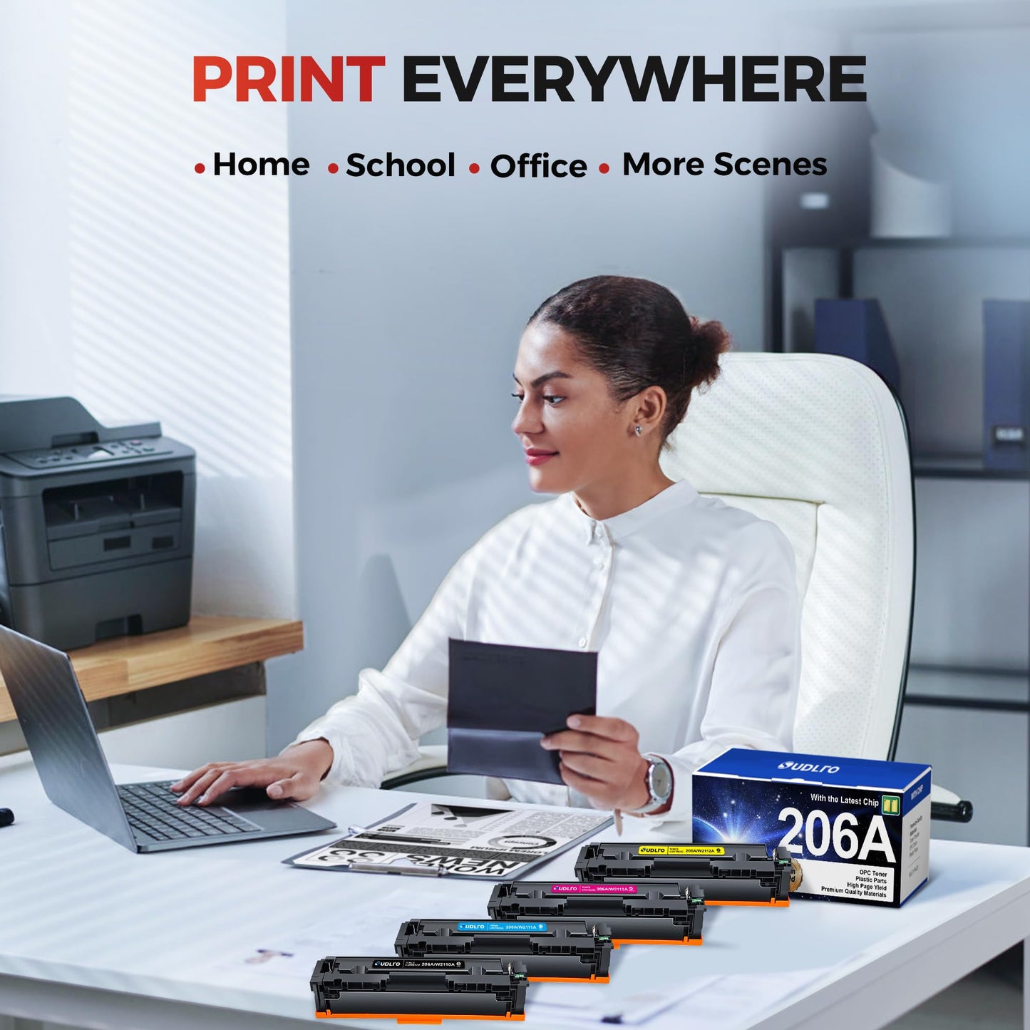 206A Toner Cartridges 4 Pack - M283cdw Toner Replacement for HP 206A HP 206X Toner Cartridges Work with HP Color Laserjet MFP M283fdw M283cdw M283fdn M282nw , Pro M255dw M283 | W2110A 206A Black