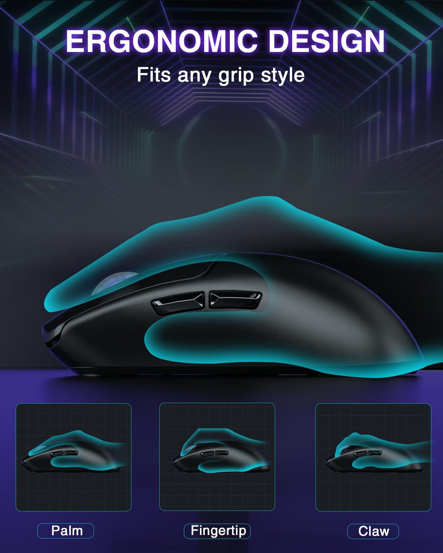 AULA SC580 Wireless Gaming Mouse, Tri-Mode 2.4G/BT5.0/USB-C Gaming Mouse, 12000 DPI Rechargeable Wireless Mouse with 6 Programmable Buttons, Ergonomic Computer Mouse for Laptop/PC/Mac/Tablet