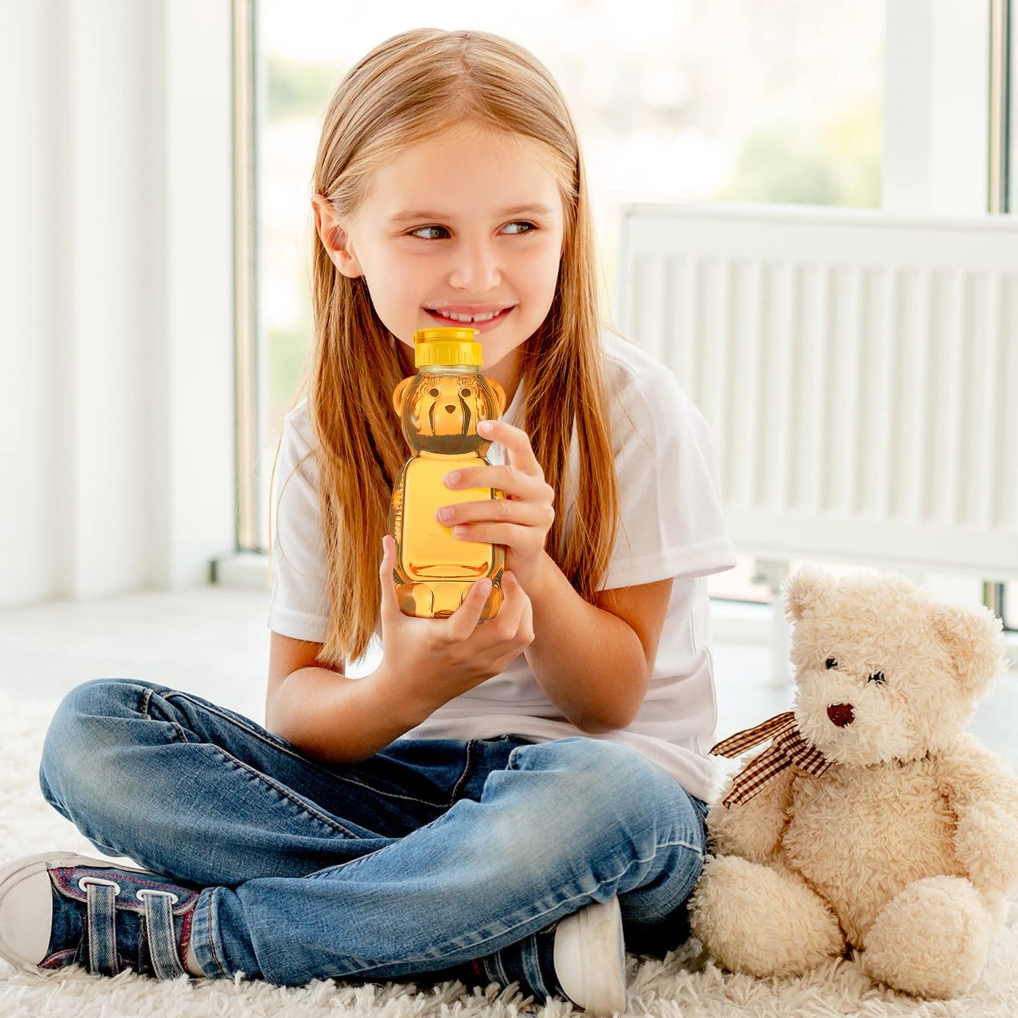 Thenshop 36 Pcs Honey Bear Bottle,Plastic Honey Squeeze Bottle,Honeybear Squeeze Jars,Cute Empty Container with Yellow Flip Lid for Syrup Sauce,Juice Storing and Dispensing, Transparent(350 Ml/ 12 oz)