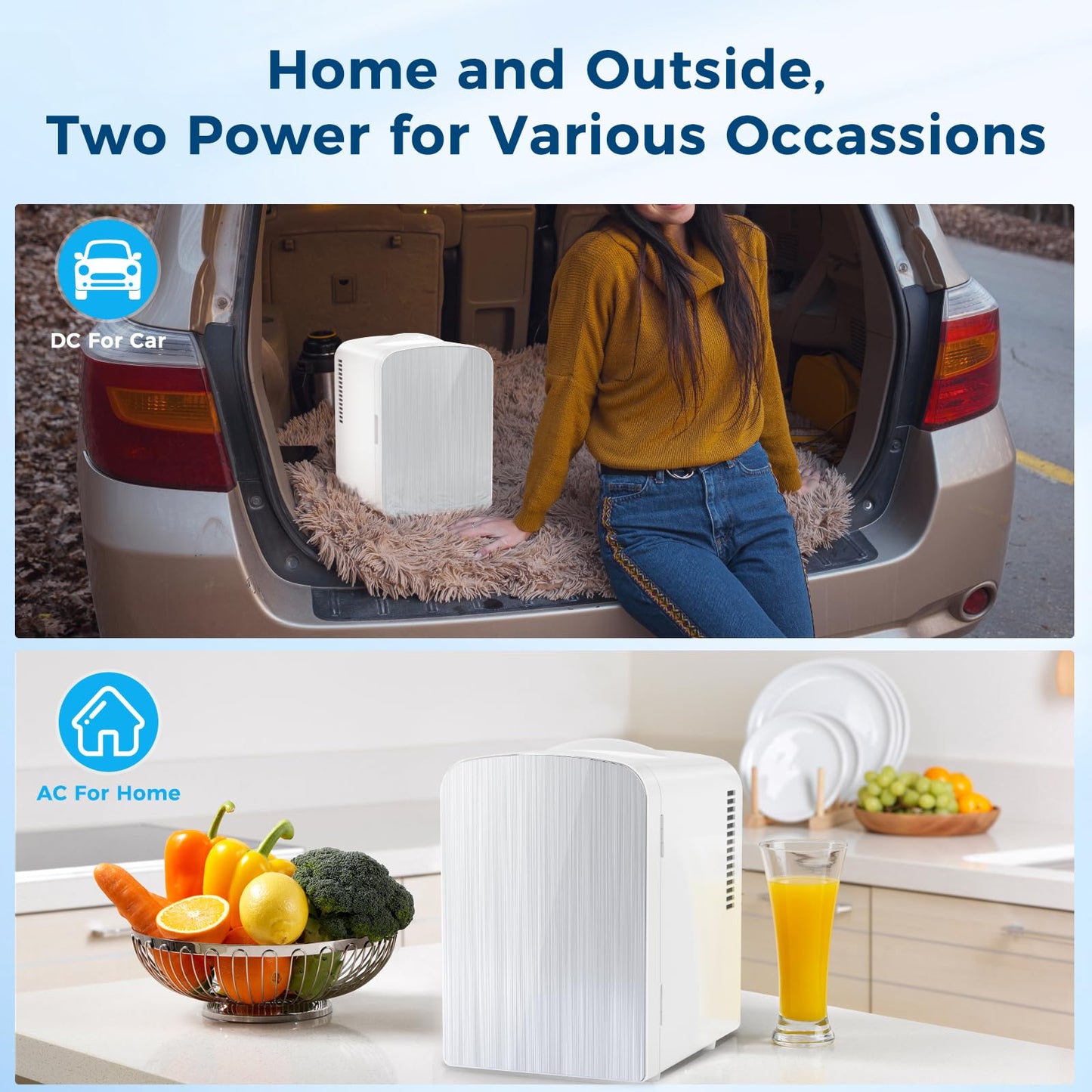 Antarctic Star Compact Refrigerator, Portable Mini Fridge, Skin Care 4L Capacity/6 Cans, for Bedroom, Car, Office & Dorm, Small Cooler for Cosmetics, Magnetic Brushed Stainless Steel Door, White
