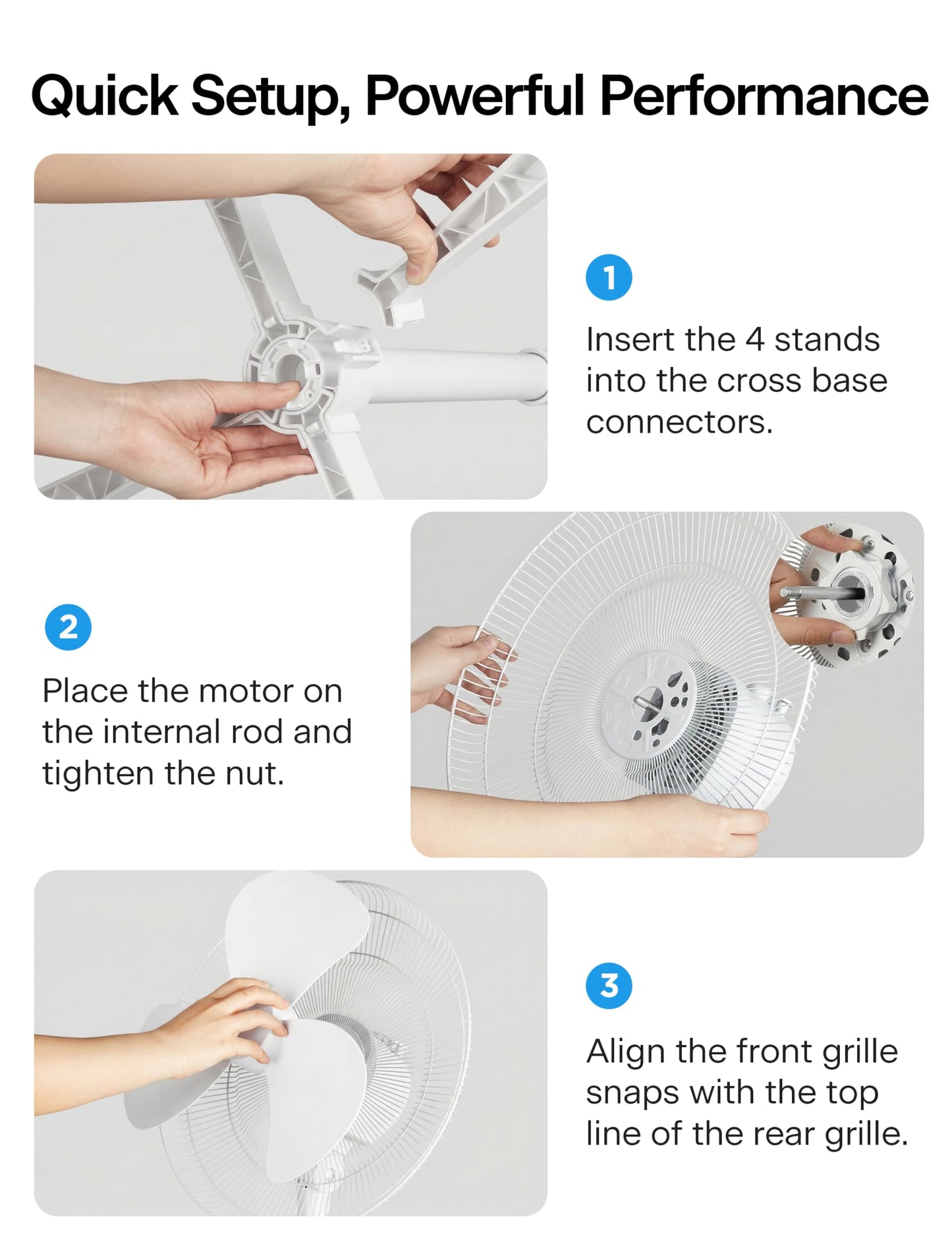 PELONIS 16 inch Pedestal Fan for Bedroom, Oscillating Fan, 3-Speeds, 90° Oscillation, Adjustable Height, Floor Fan, Standing Fan for Living Room, Kitchen, and Home office, White