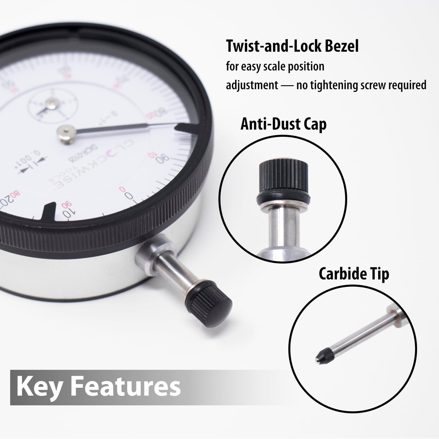 Clockwise Tools Dial Indicator with Magnetic Base Holder Stand, DIMR-0105 0-1 inch